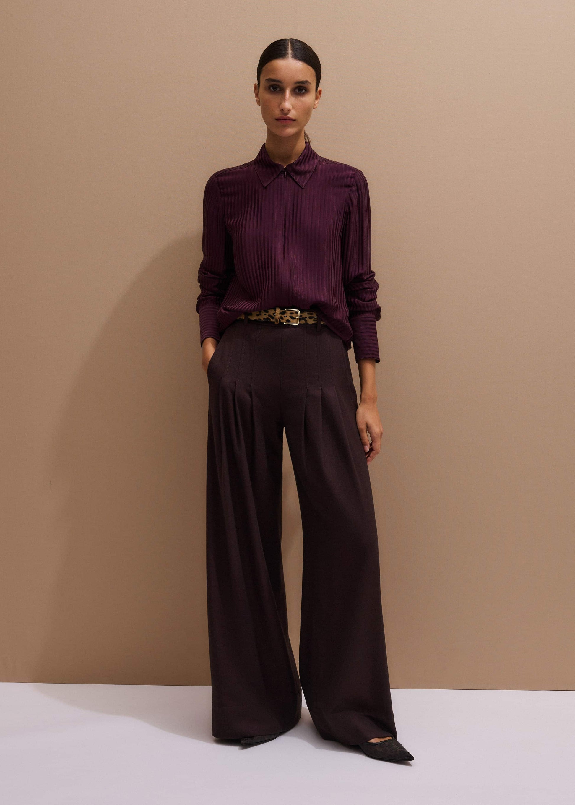 ME and EM Clothing Red Wool Multi Pleat Wide-Leg Pant