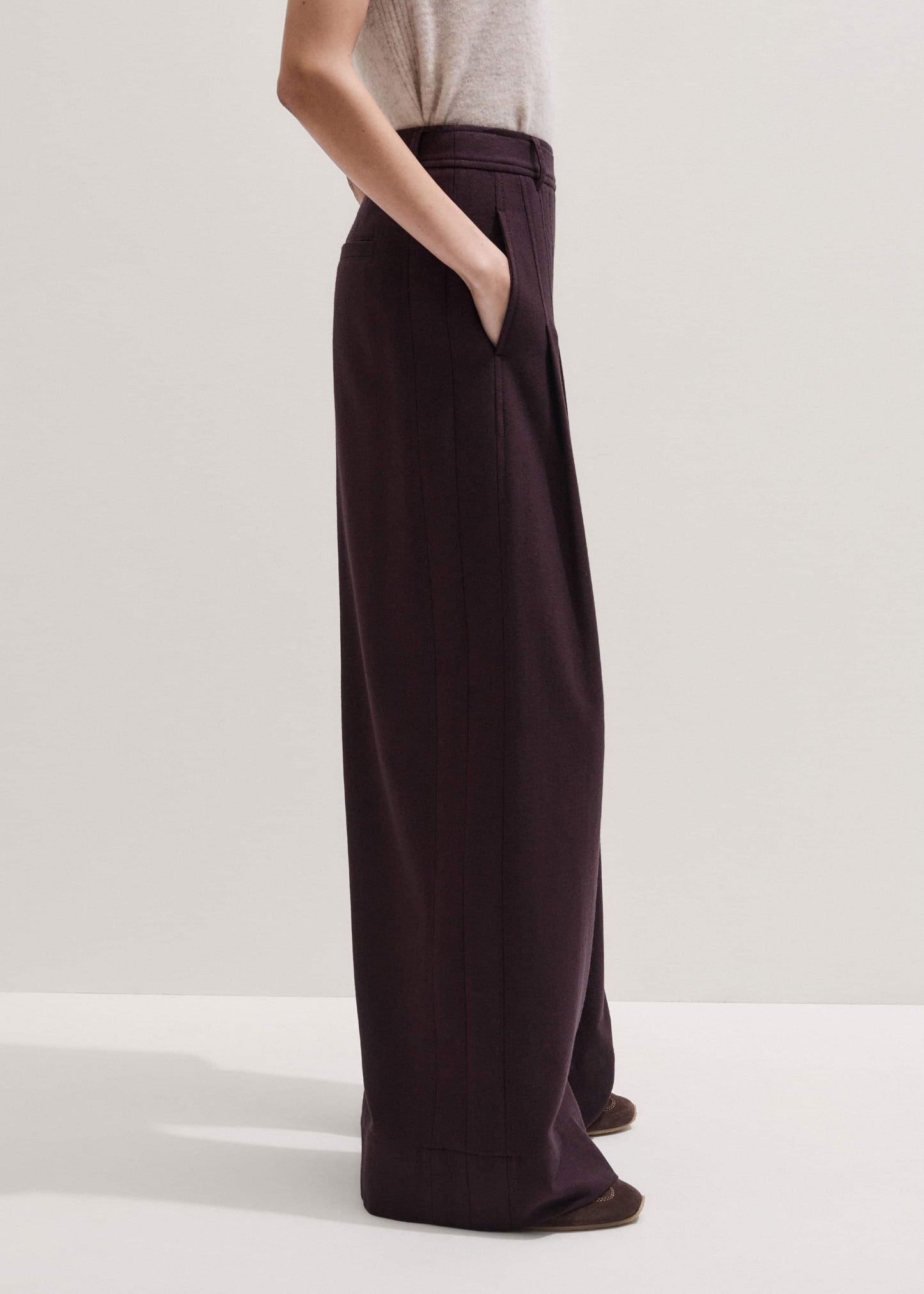 ME and EM Clothing Red Wool Multi Pleat Wide-Leg Pant