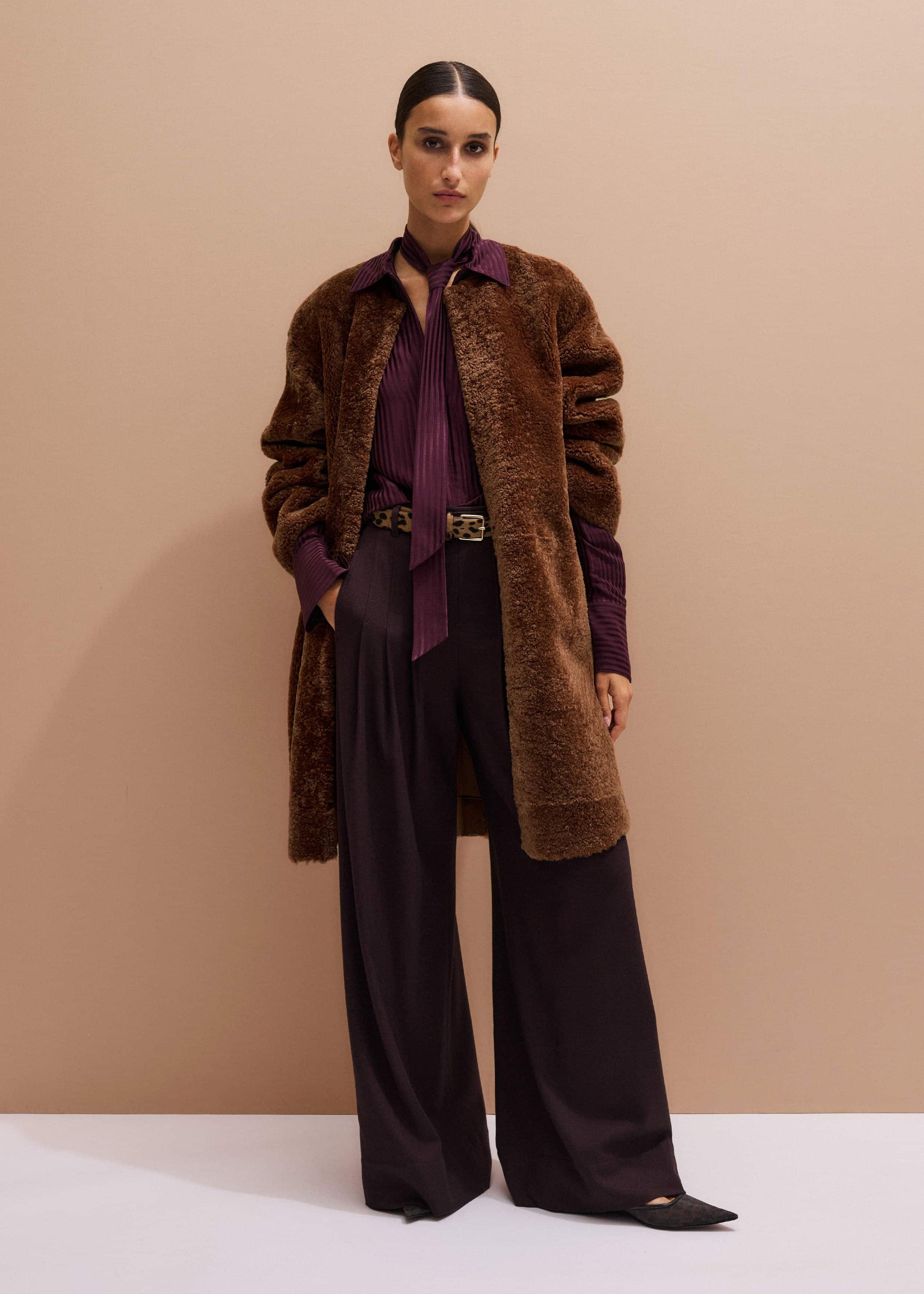 ME and EM Clothing Red Wool Multi Pleat Wide-Leg Pant
