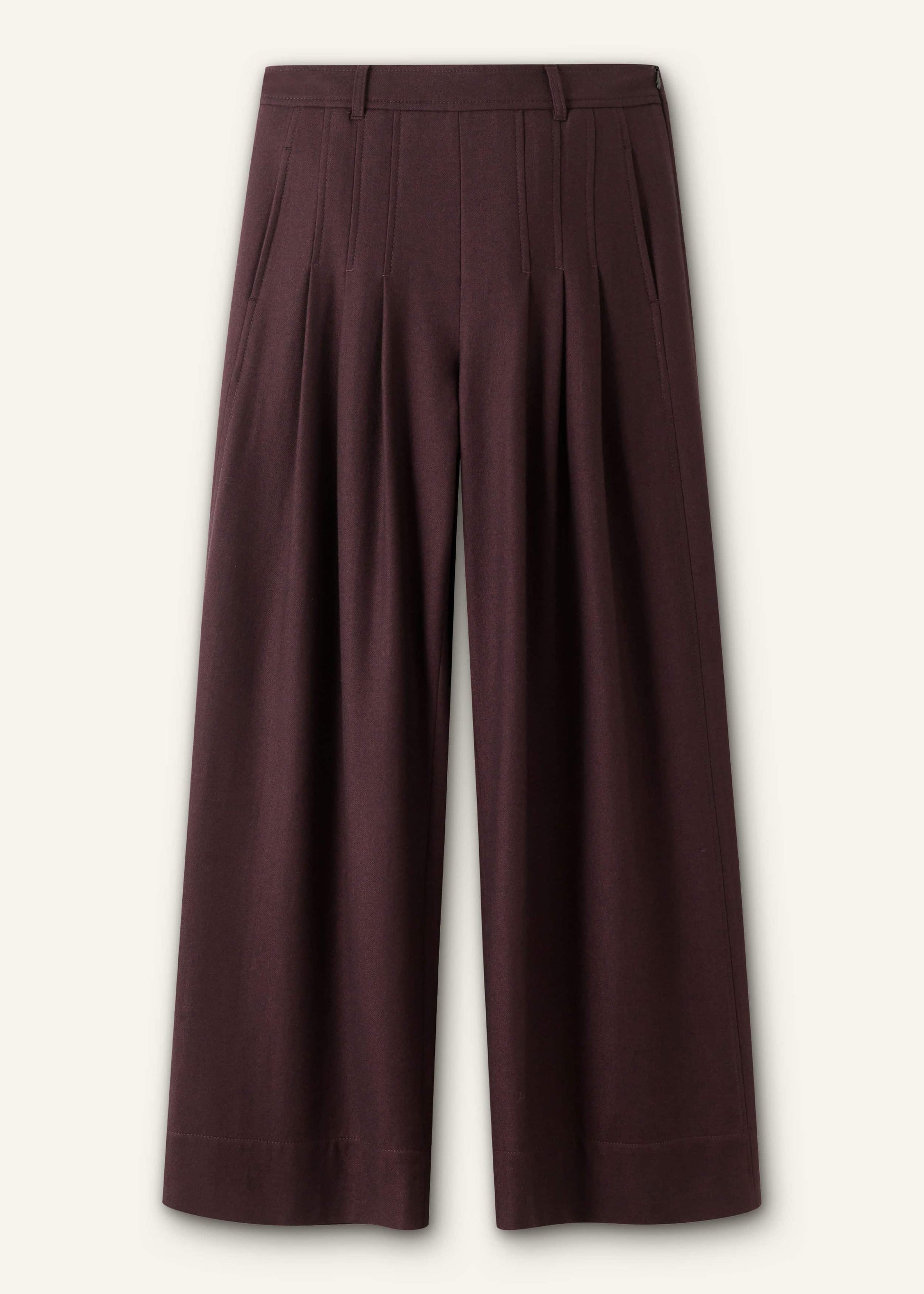ME and EM Clothing Red Wool Multi Pleat Wide-Leg Pant