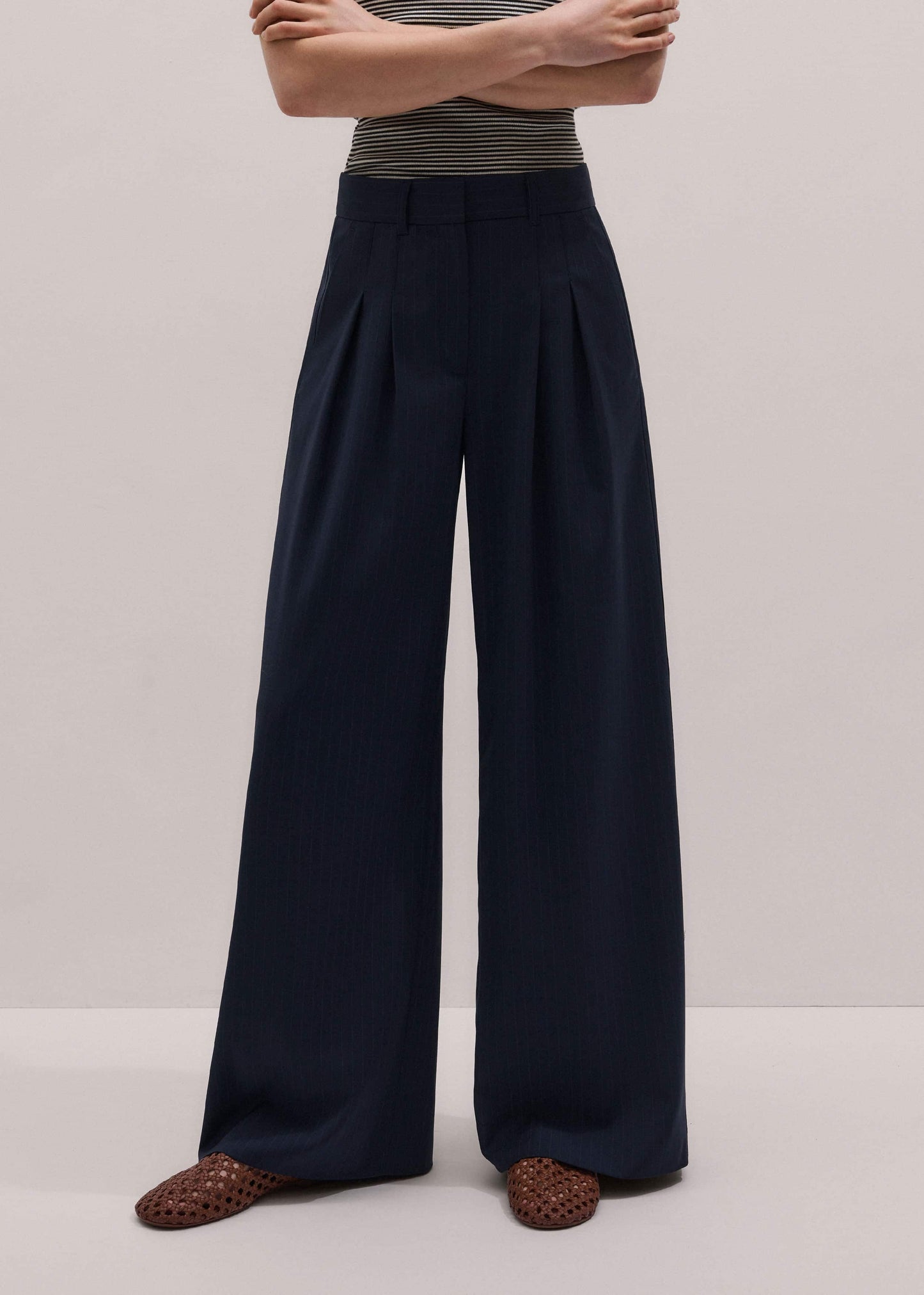 ME and EM Clothing Navy Pinstripe Pleat Front Man Pant
