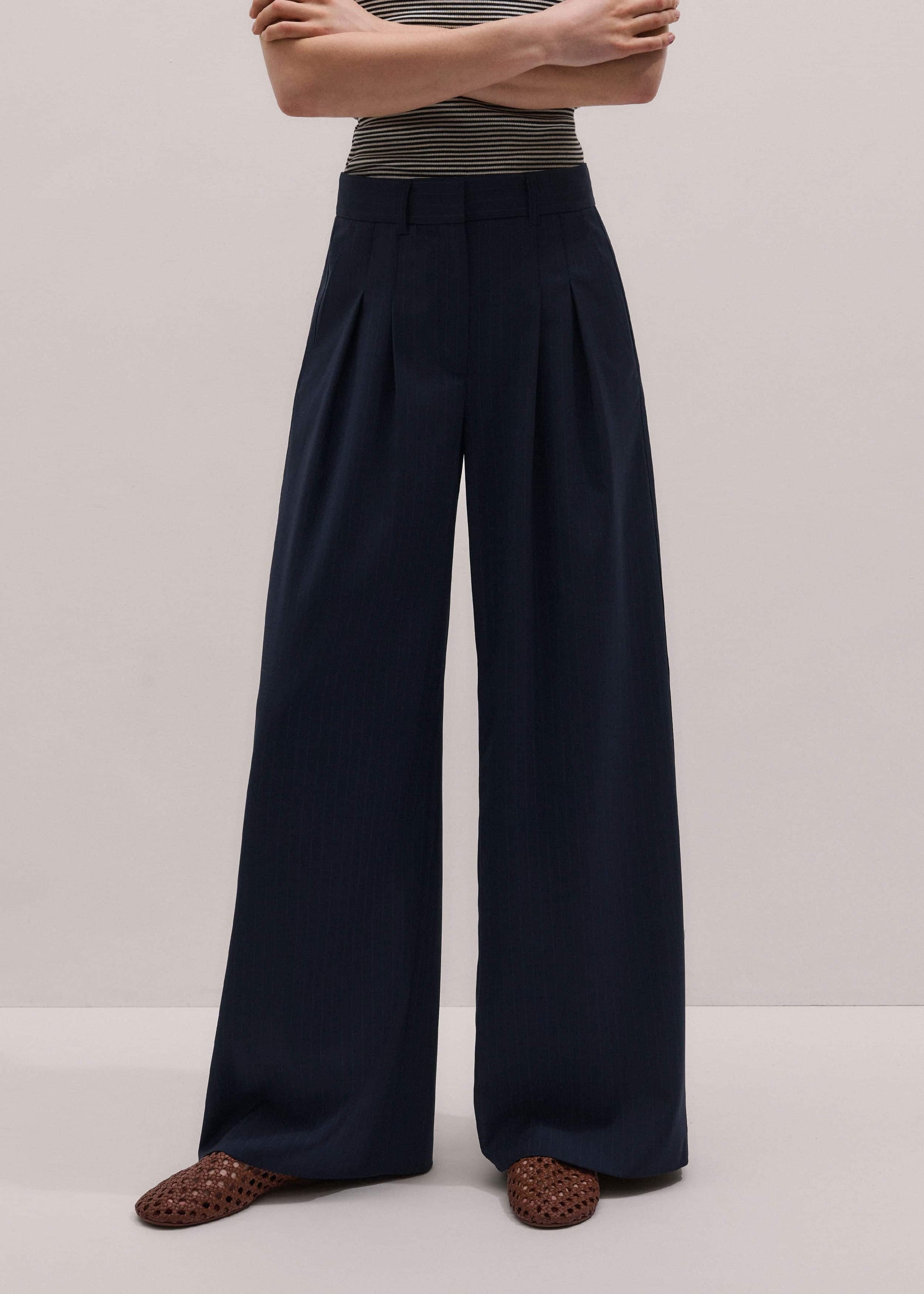 ME and EM Clothing Navy Pinstripe Pleat Front Man Pant