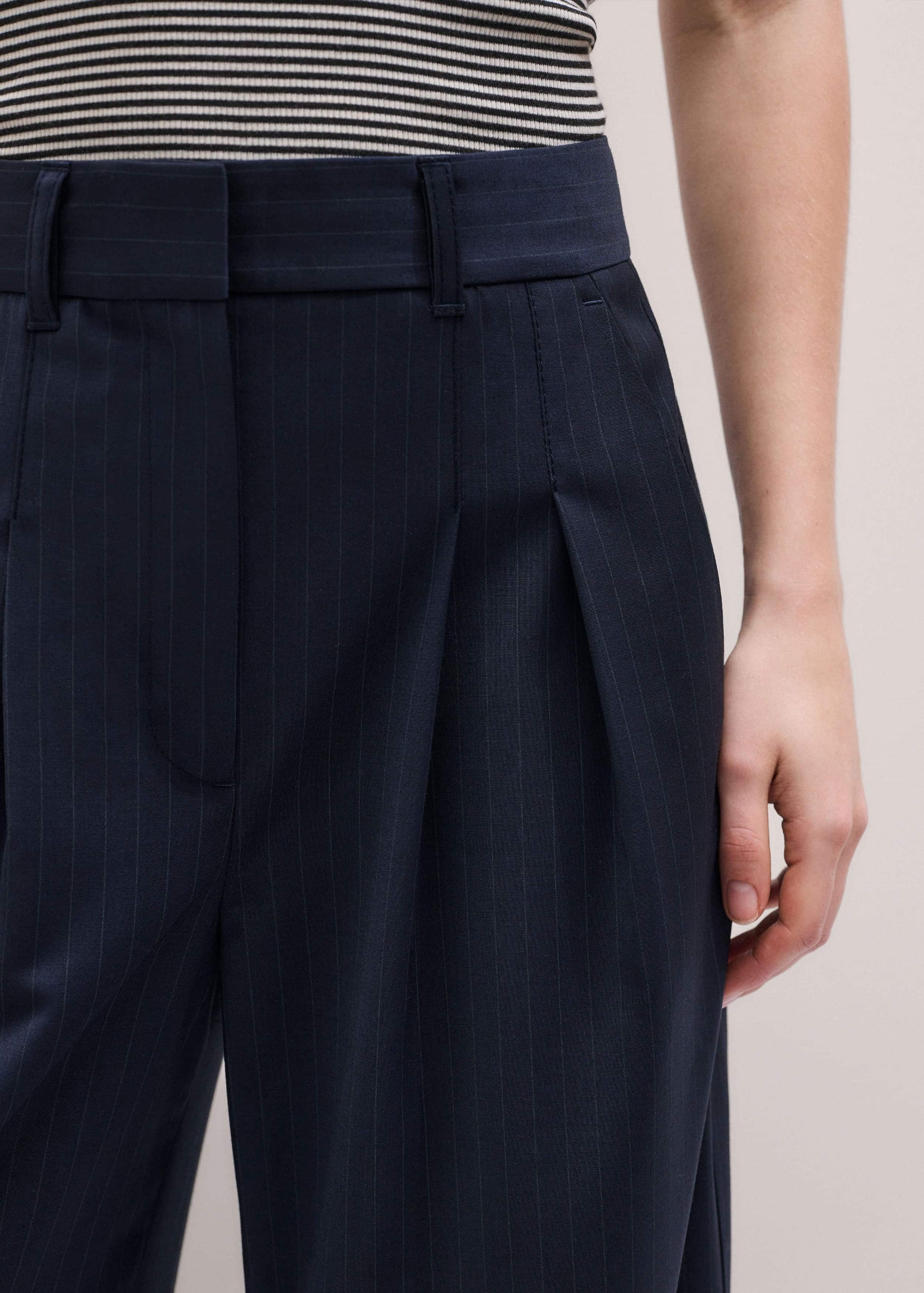 ME and EM Clothing Navy Pinstripe Pleat Front Man Pant