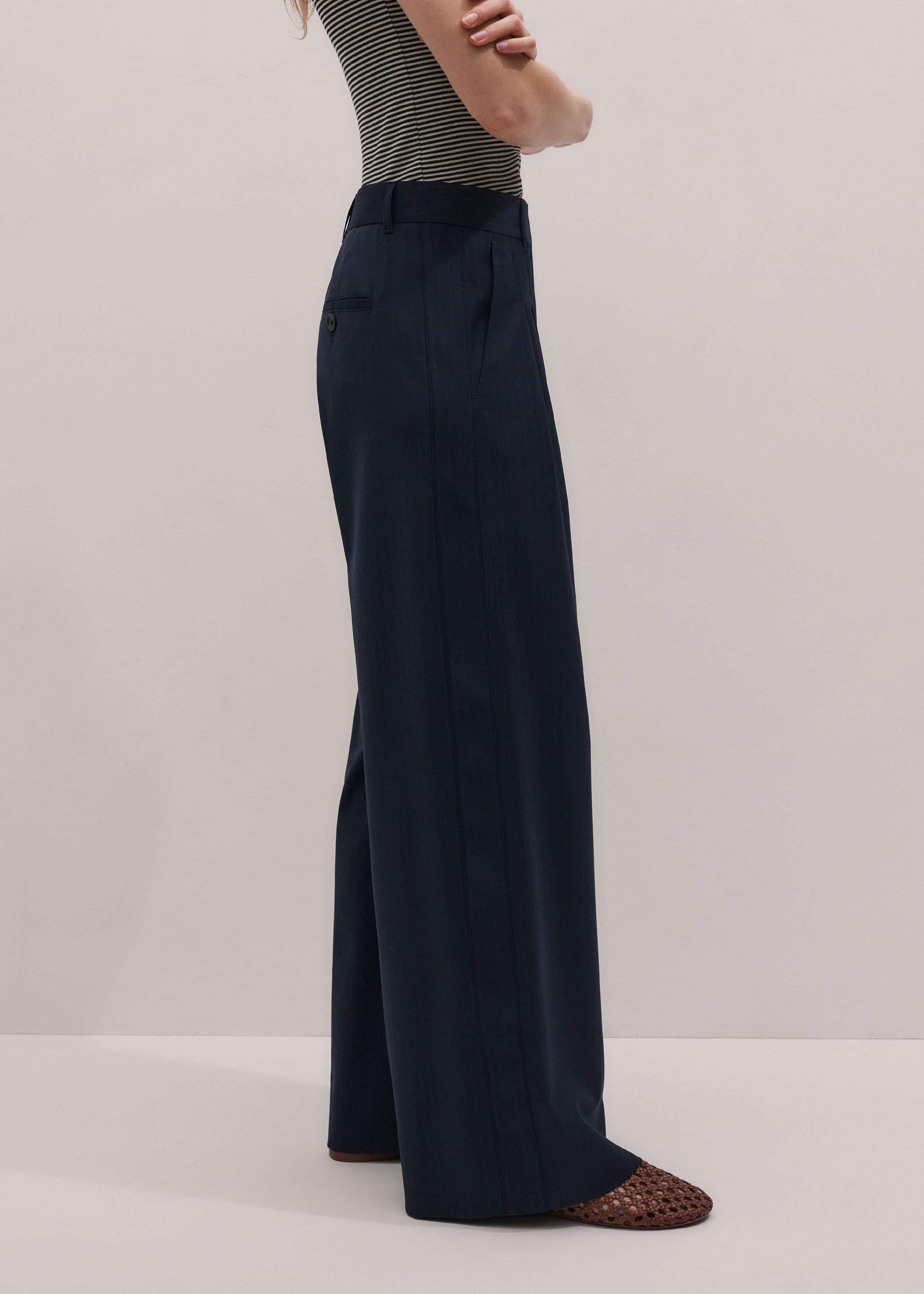 ME and EM Clothing Navy Pinstripe Pleat Front Man Pant