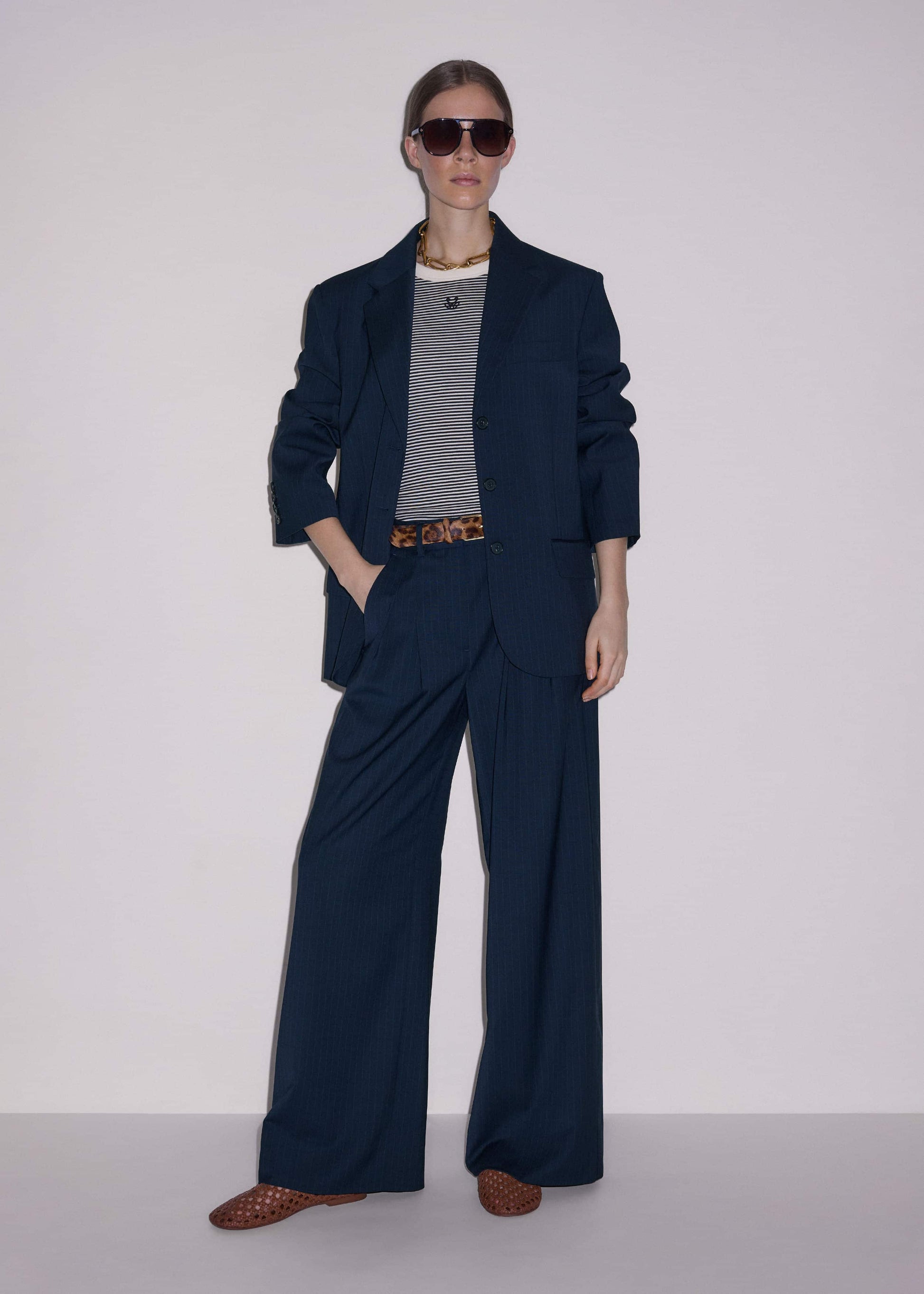 ME and EM Clothing Navy Pinstripe Pleat Front Man Pant