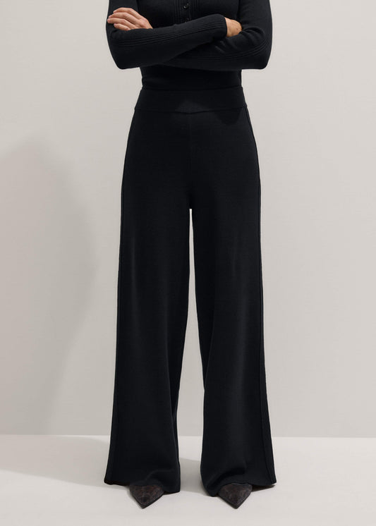 ME and EM Clothing Black Silk Knit Evening Palazzo Pant
