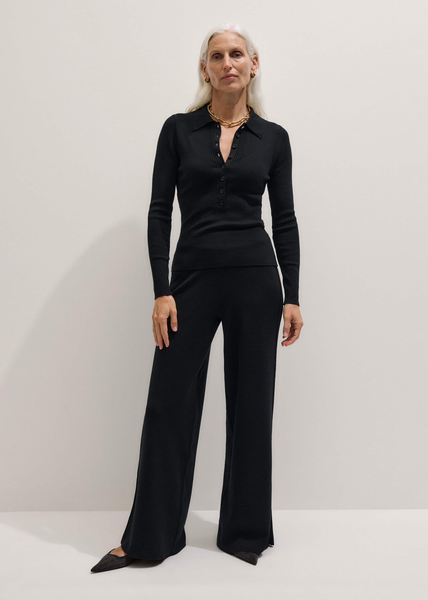 ME and EM Clothing Black Silk Knit Evening Palazzo Pant
