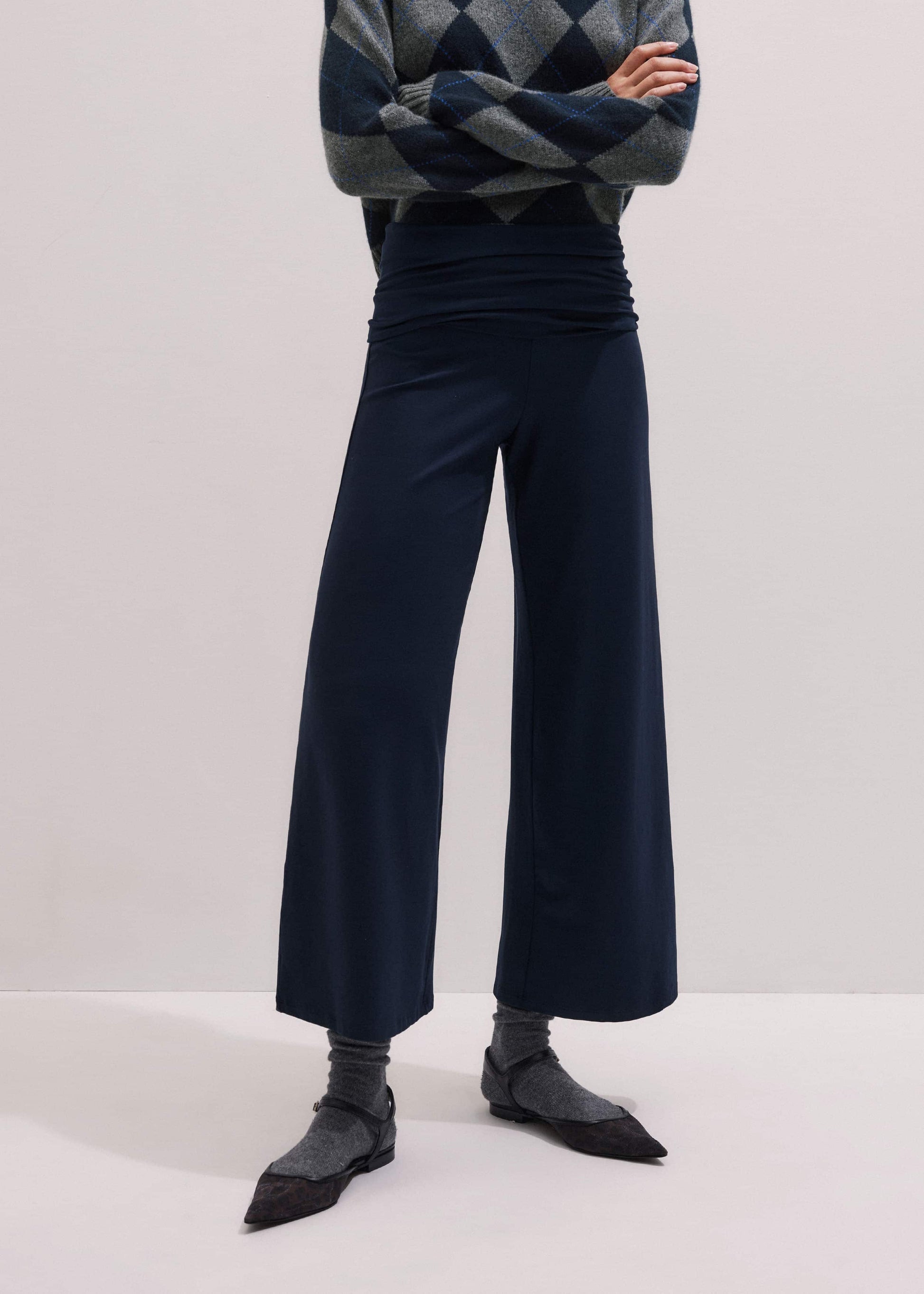 ME and EM Clothing Crop Palazzo Pant - Dark Navy Travel Pants |Vacation Shop