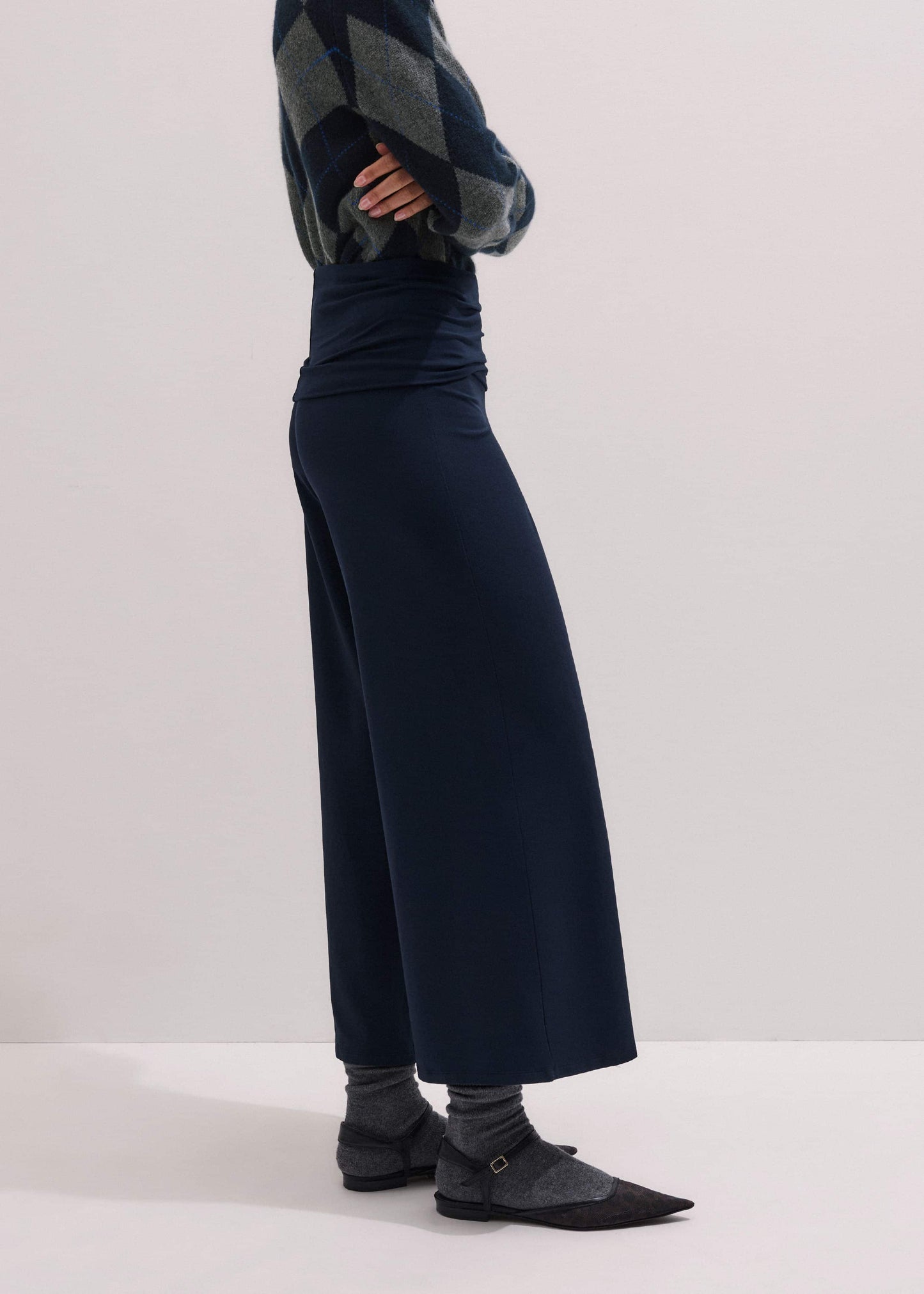 ME and EM Clothing Crop Palazzo Pant - Dark Navy Travel Pants |Vacation Shop