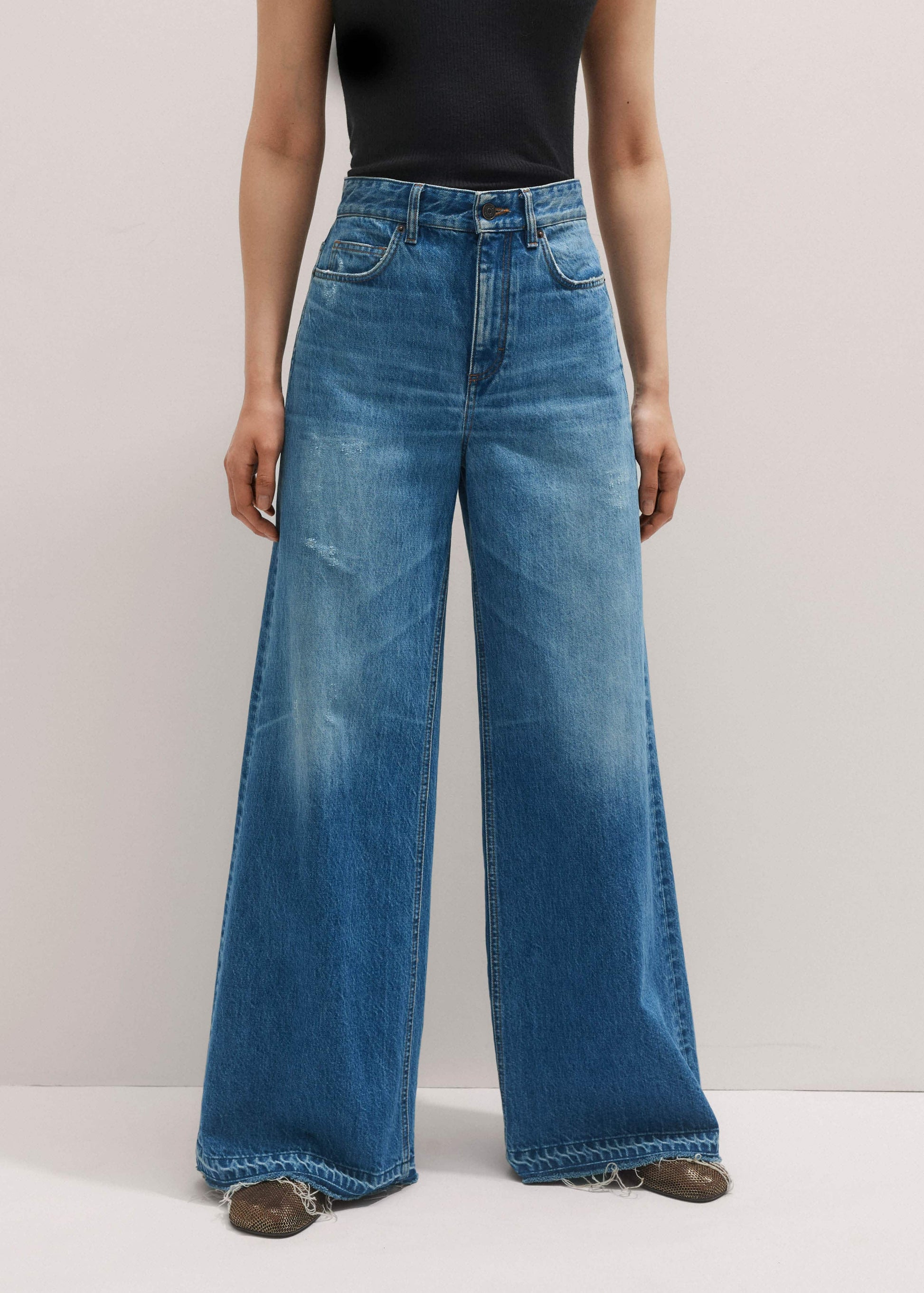ME and EM Clothing Blue Distressed Ultimate Wide-Leg Jean