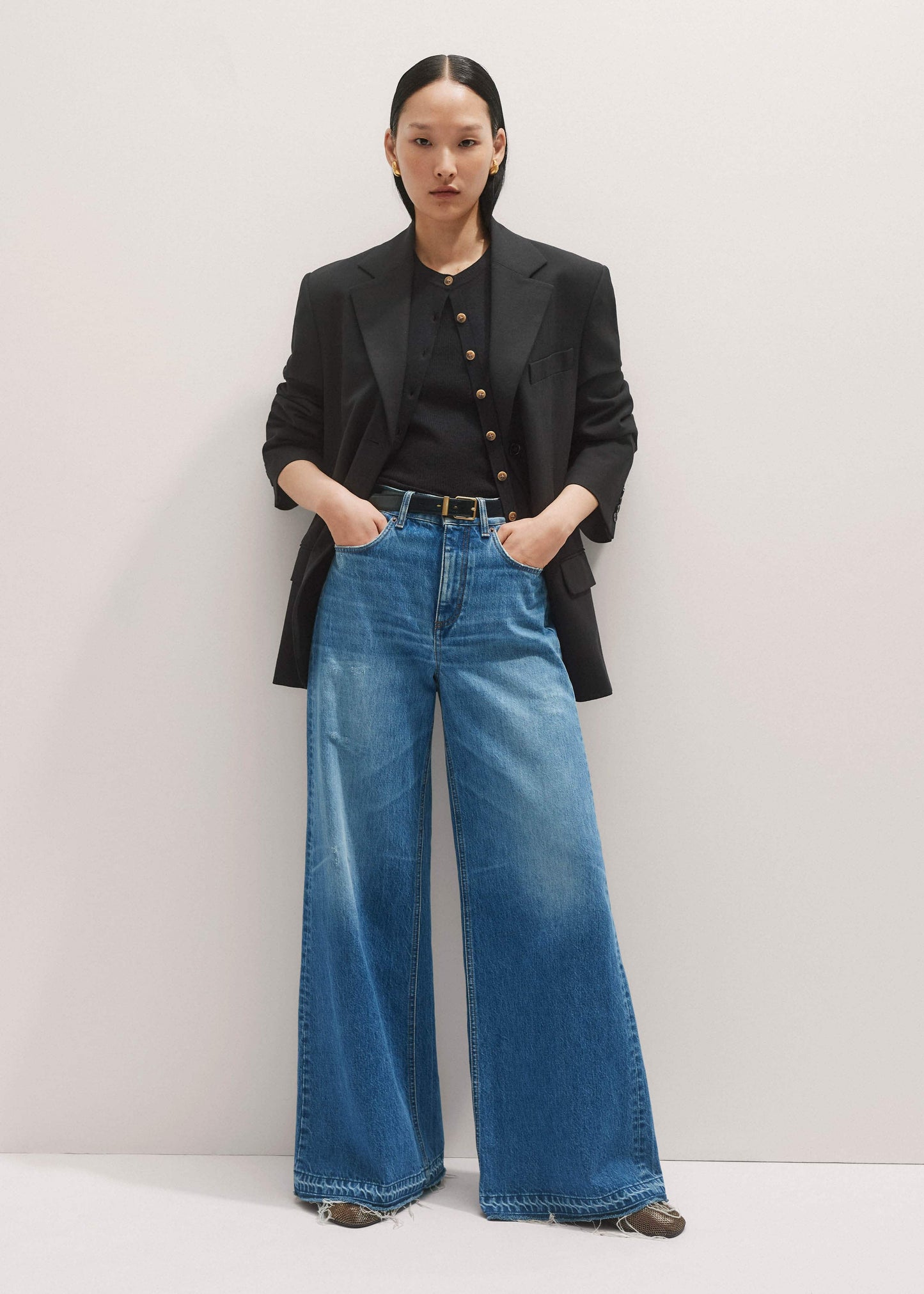 ME and EM Clothing Blue Distressed Ultimate Wide-Leg Jean