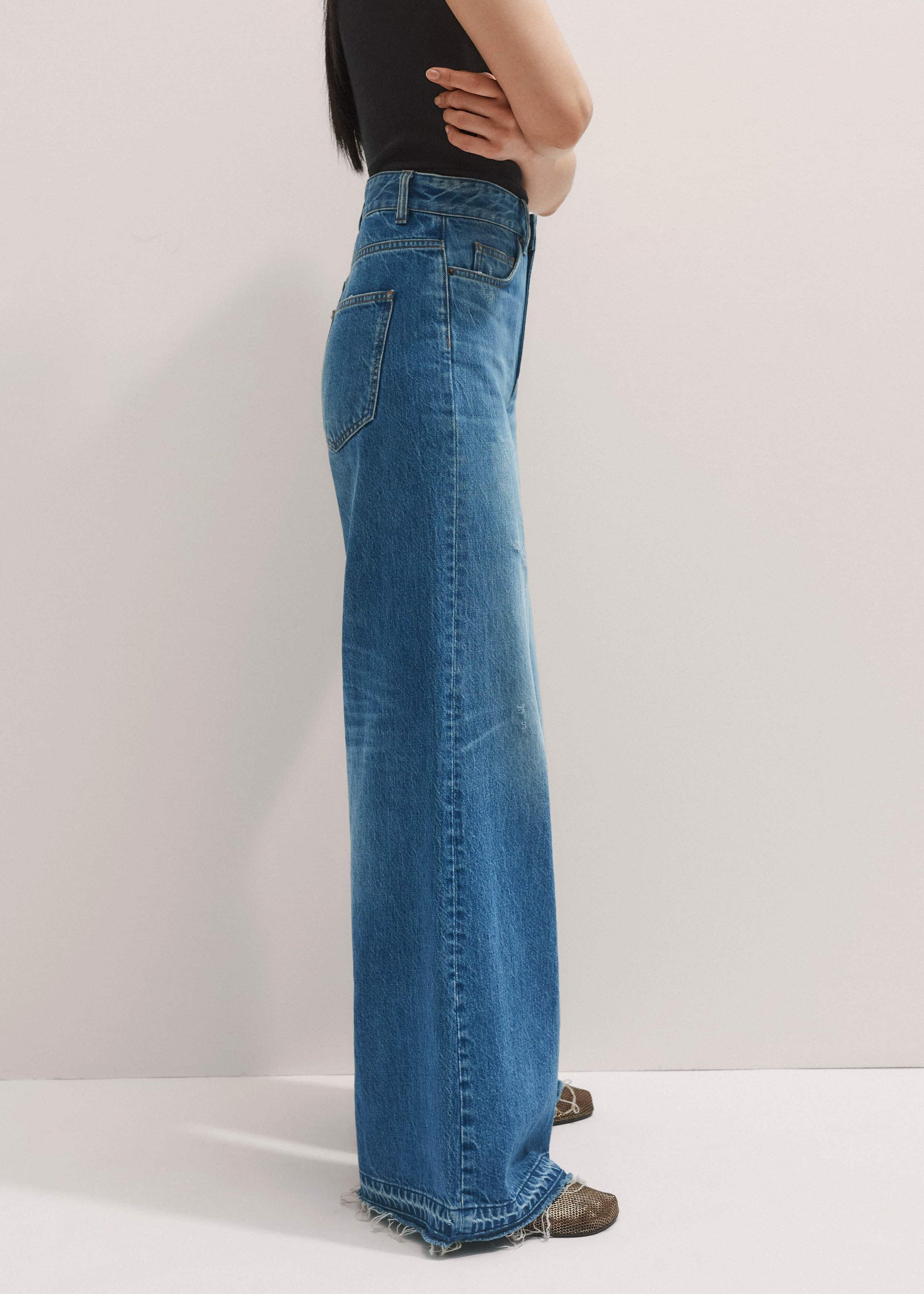 ME and EM Clothing Blue Distressed Ultimate Wide-Leg Jean
