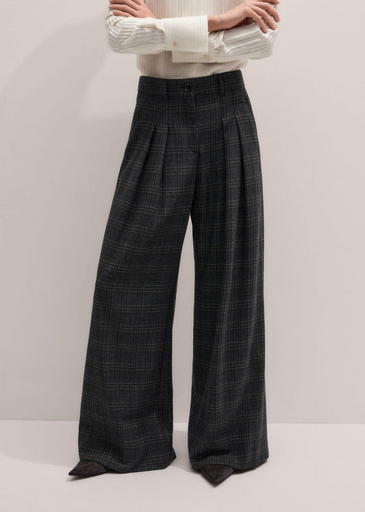 ME and EM Clothing Gray Wool Wide-Leg Double Pleat Trouser
