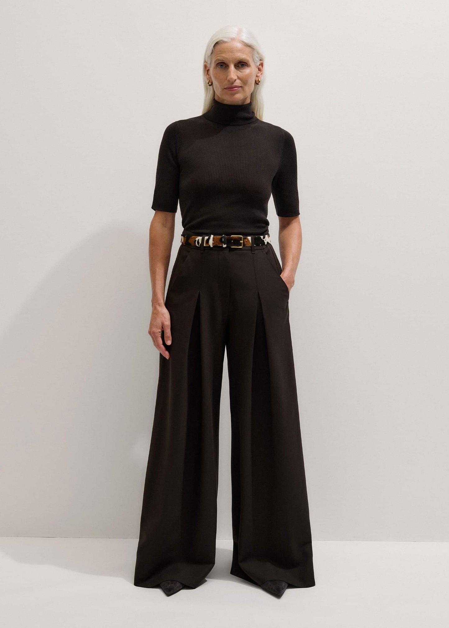 ME and EM Clothing Brown Wool Ultimate Pleat-Front Wide-Leg Pant