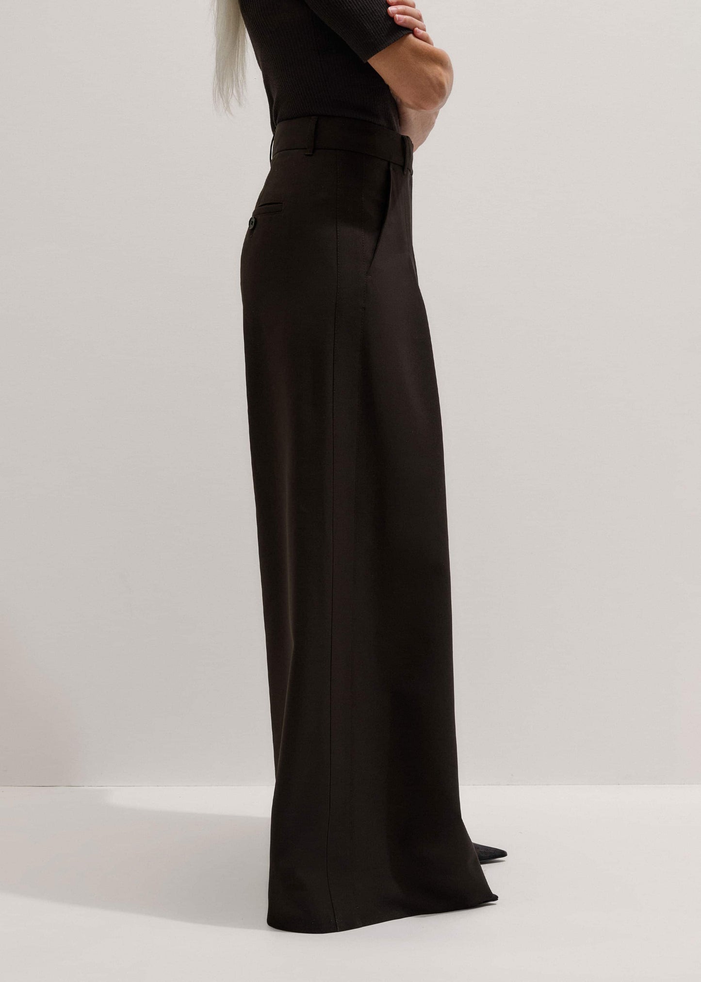 ME and EM Clothing Brown Wool Ultimate Pleat-Front Wide-Leg Pant