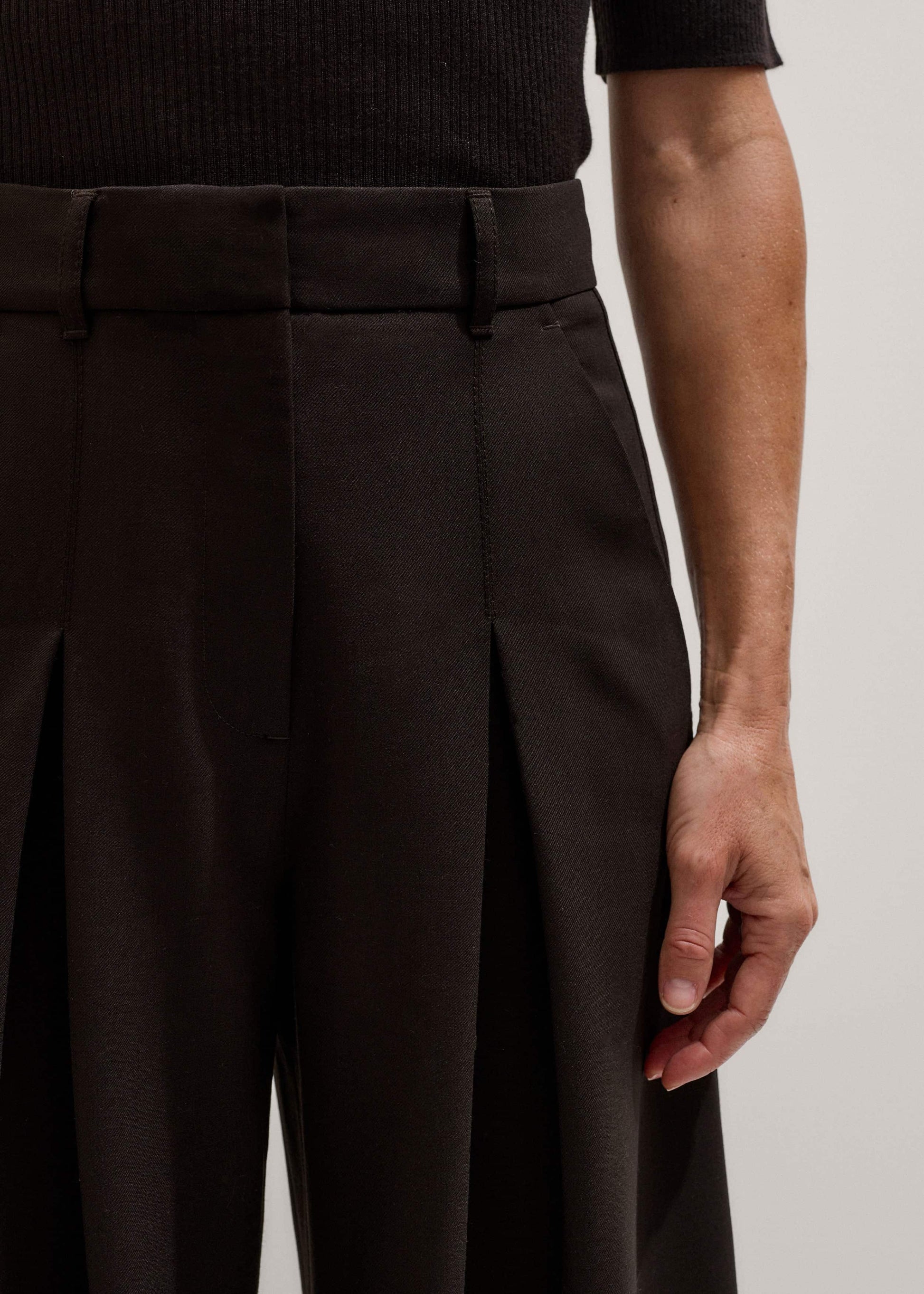 ME and EM Clothing Brown Wool Ultimate Pleat-Front Wide-Leg Pant