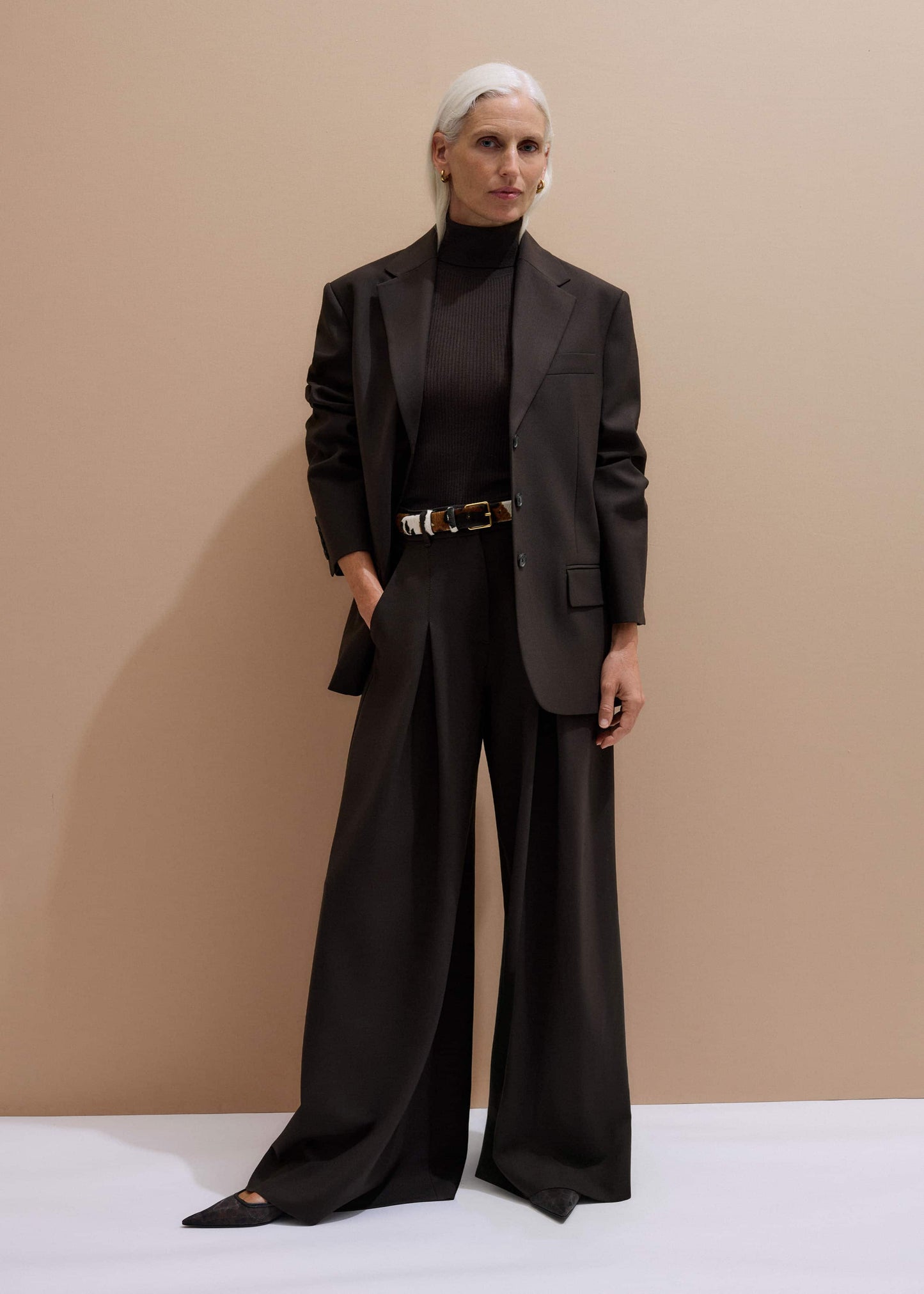 ME and EM Clothing Brown Wool Ultimate Pleat-Front Wide-Leg Pant