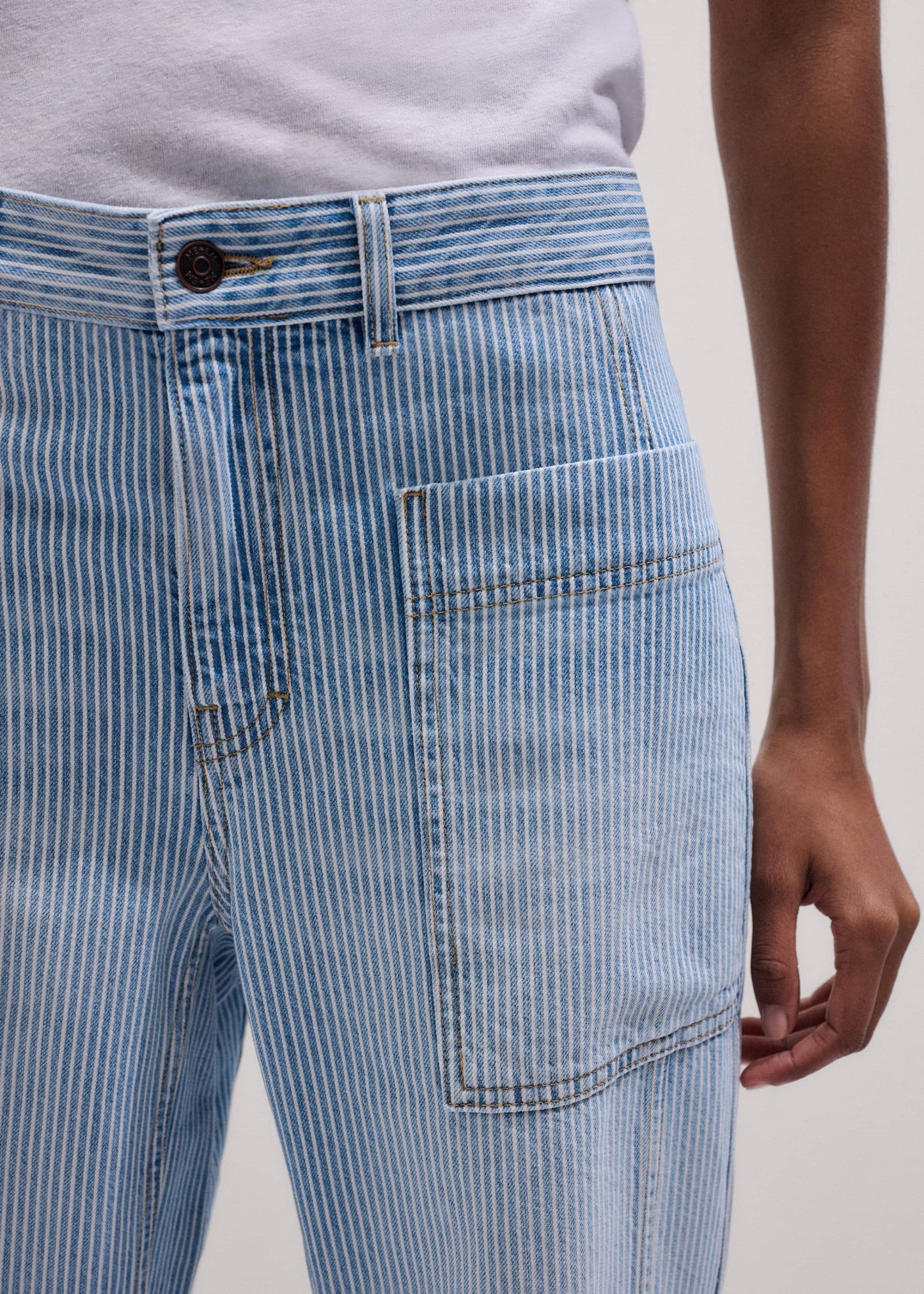 ME and EM Clothing Blue Micro Stripe Engineered Leg Jean