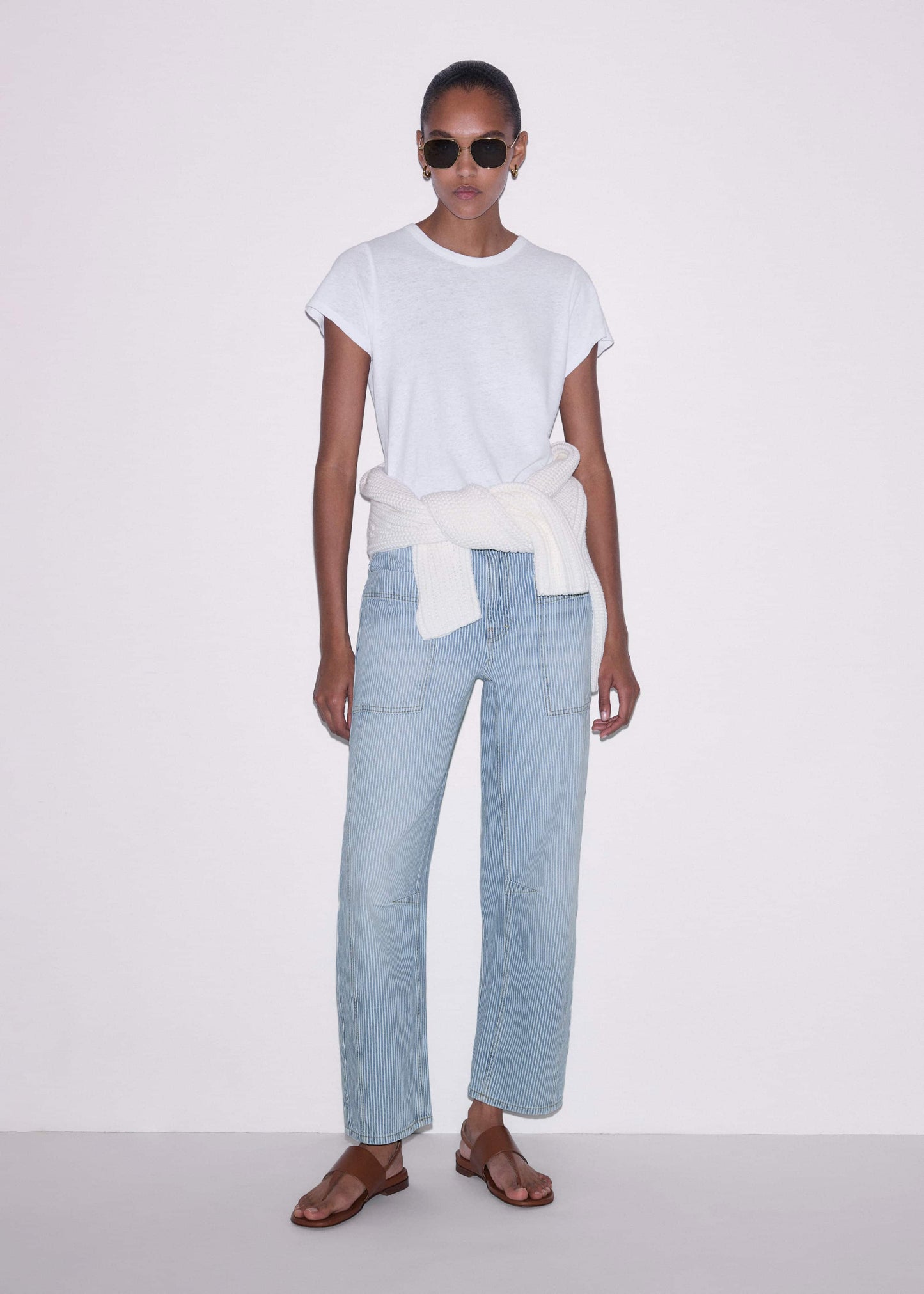 ME and EM Clothing Blue Micro Stripe Engineered Leg Jean