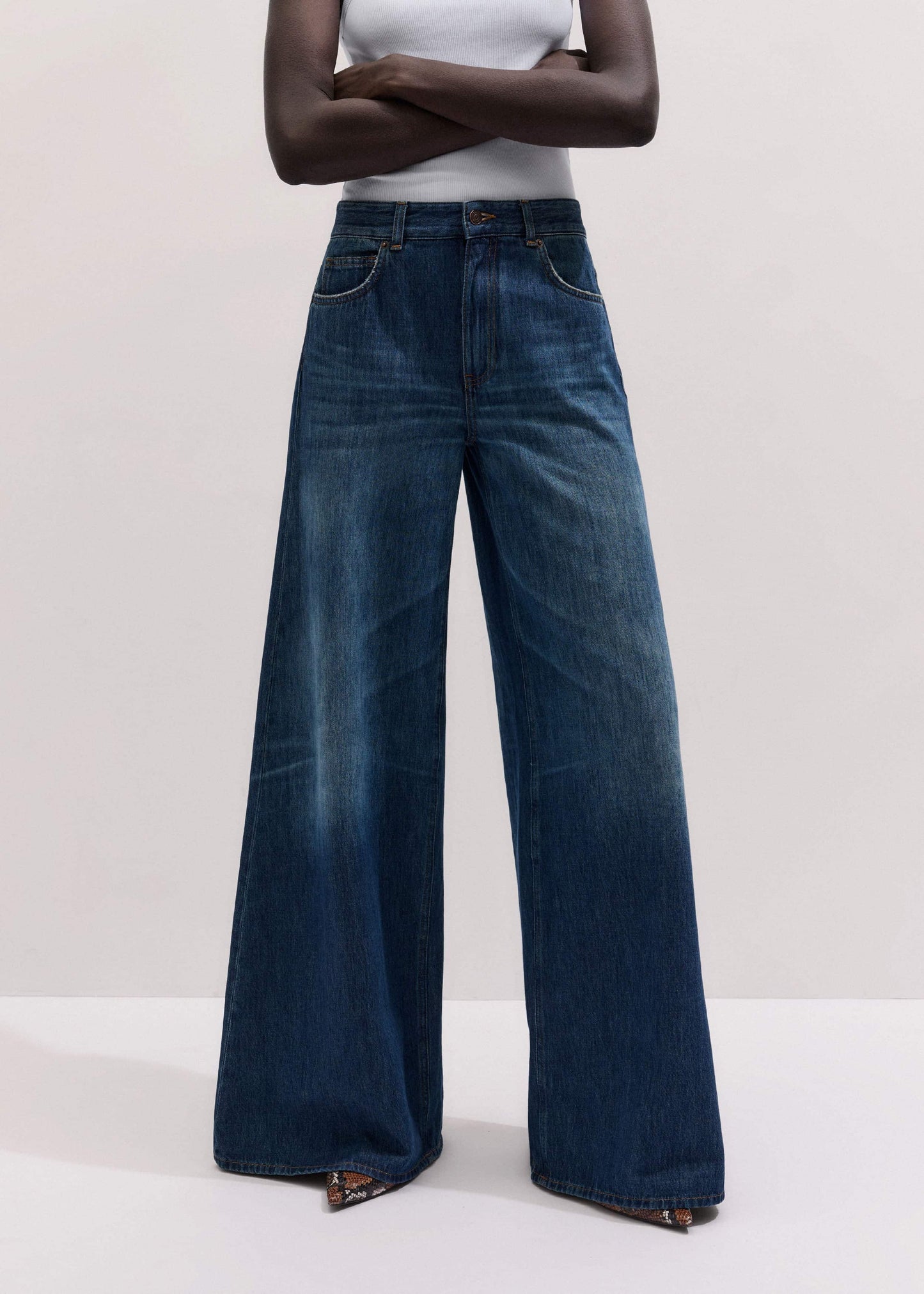 ME and EM Clothing Mid Blue Super Wide Baggy Jean