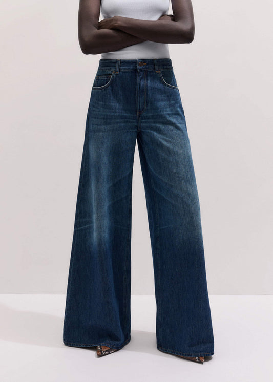 ME and EM Clothing Mid Blue Super Wide Baggy Jean