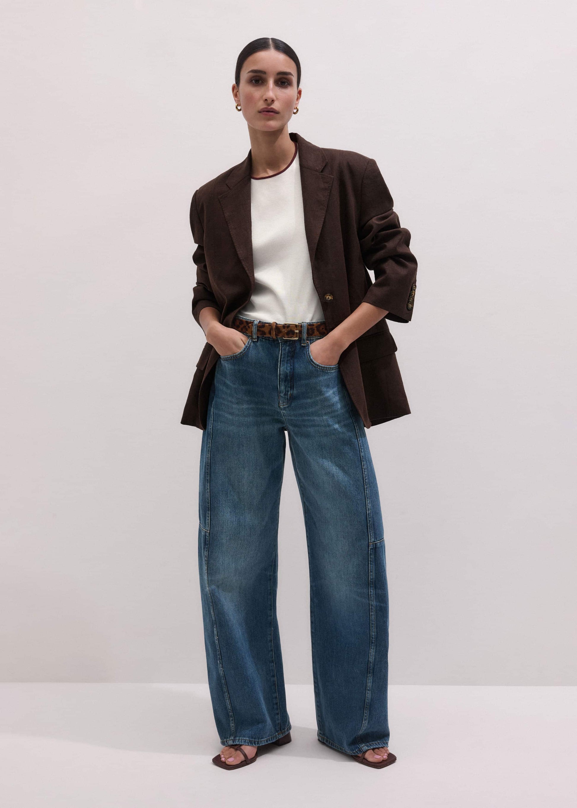 ME and EM Clothing Mid Blue Exaggerated Tapered Jean