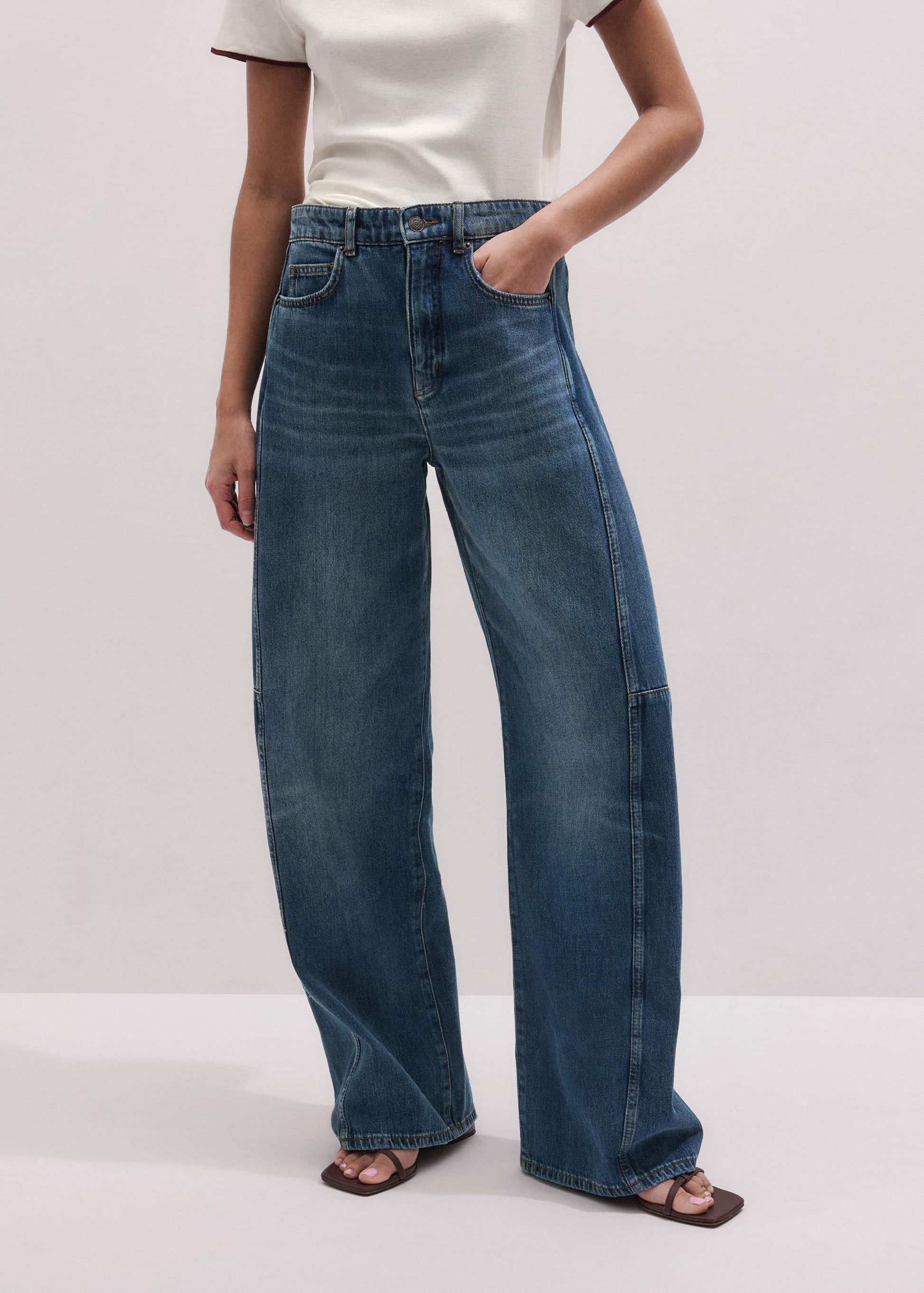 ME and EM Clothing Mid Blue Exaggerated Tapered Jean