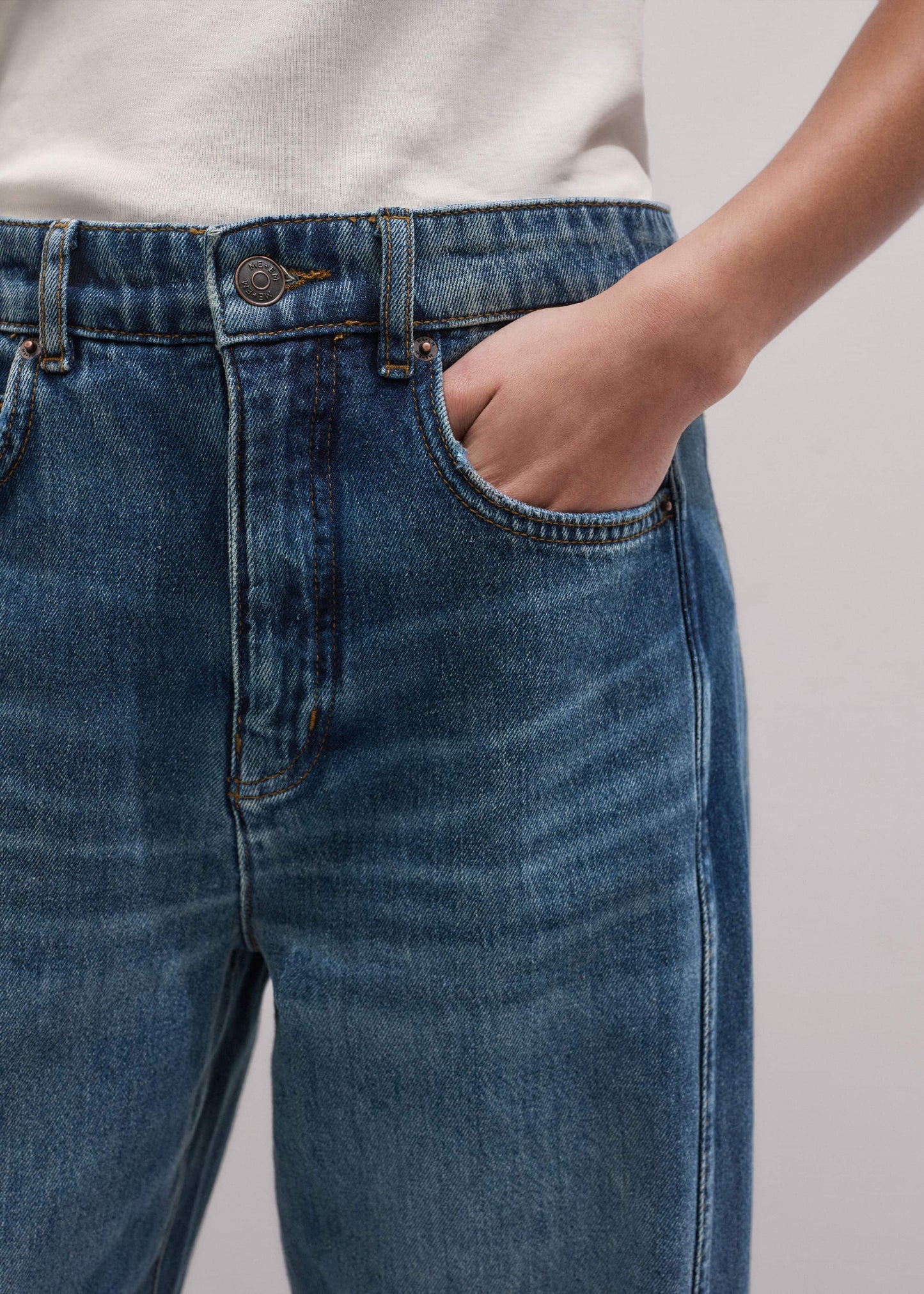 ME and EM Clothing Mid Blue Exaggerated Tapered Jean