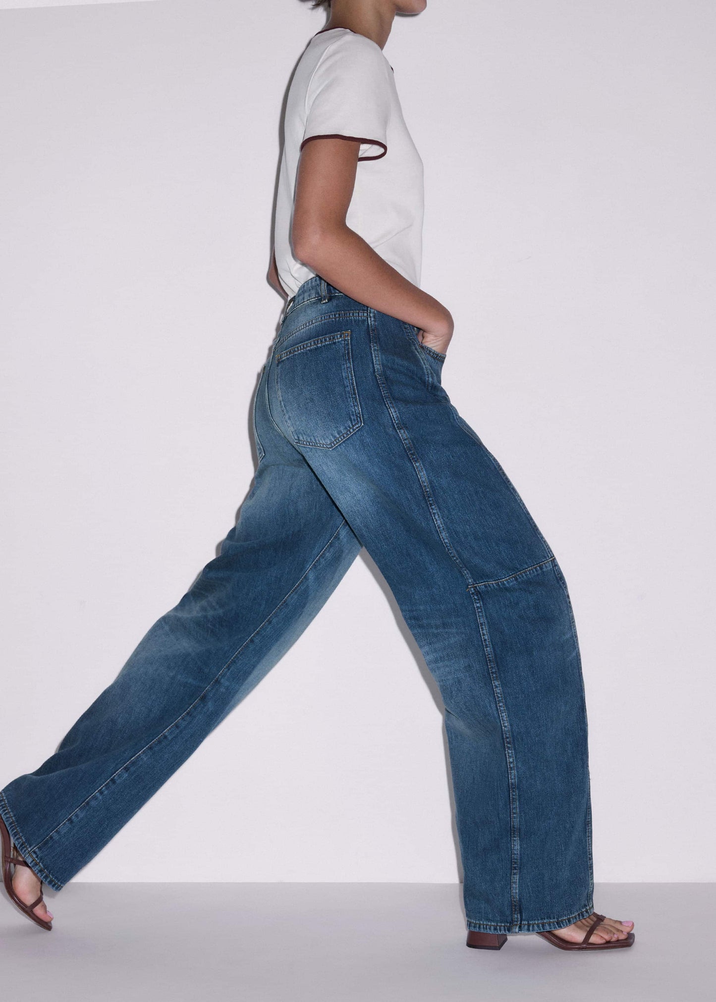 ME and EM Clothing Mid Blue Exaggerated Tapered Jean