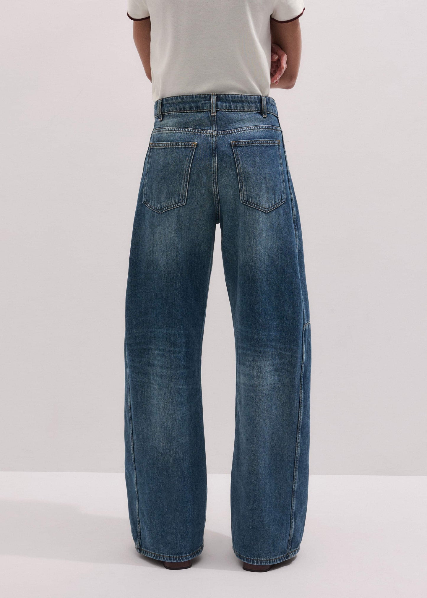 ME and EM Clothing Mid Blue Exaggerated Tapered Jean