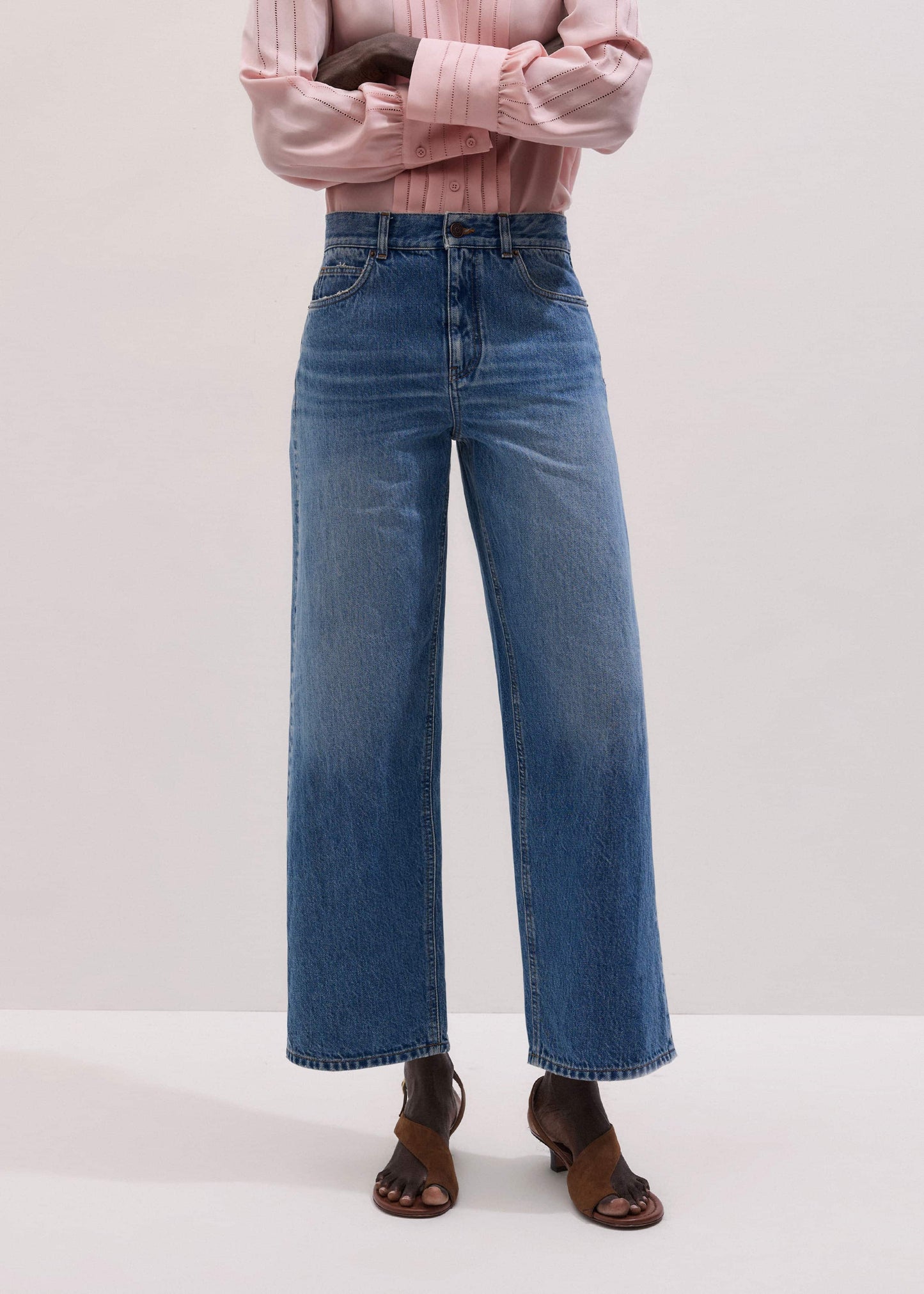 ME and EM Clothing Light Blue Relaxed Straight Crop Jean