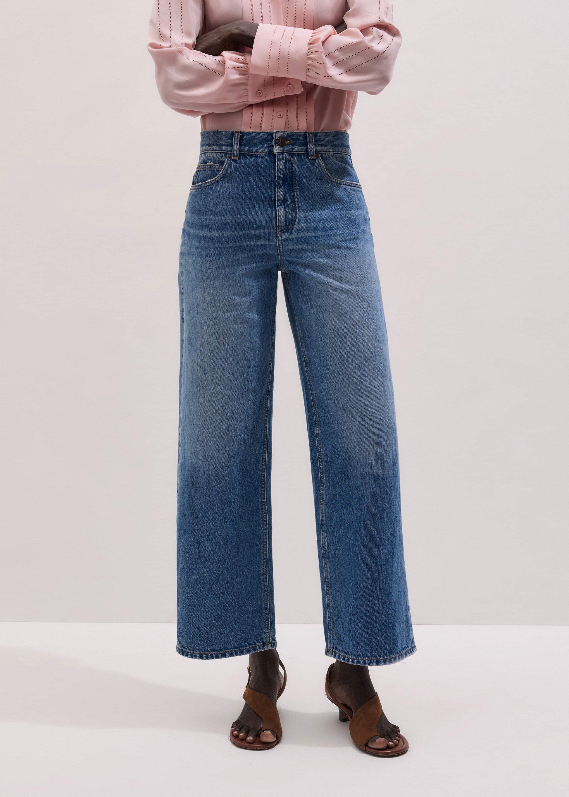 ME and EM Clothing Light Blue Relaxed Straight Crop Jean