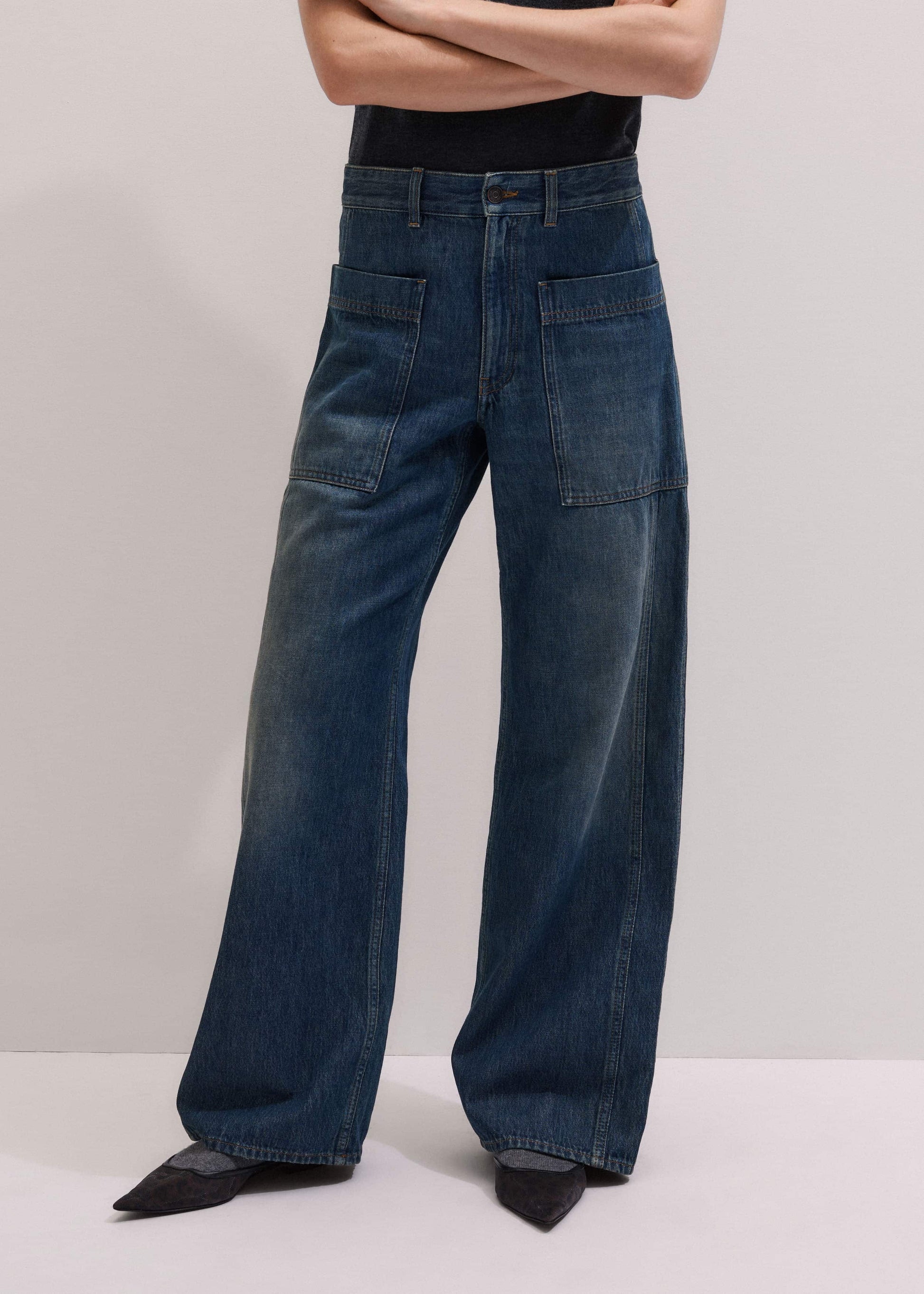 ME and EM Clothing Blue Patch Pocket Baggy Jean