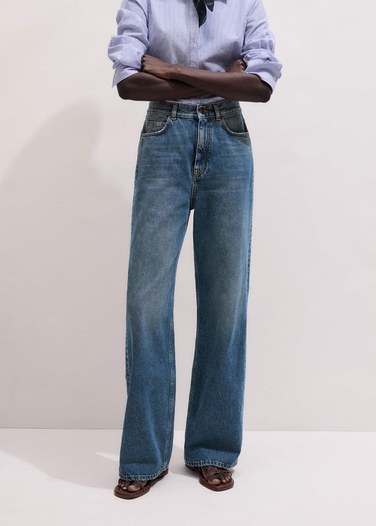 ME and EM Clothing Mid-Blue Ultra High Straight Leg Jean