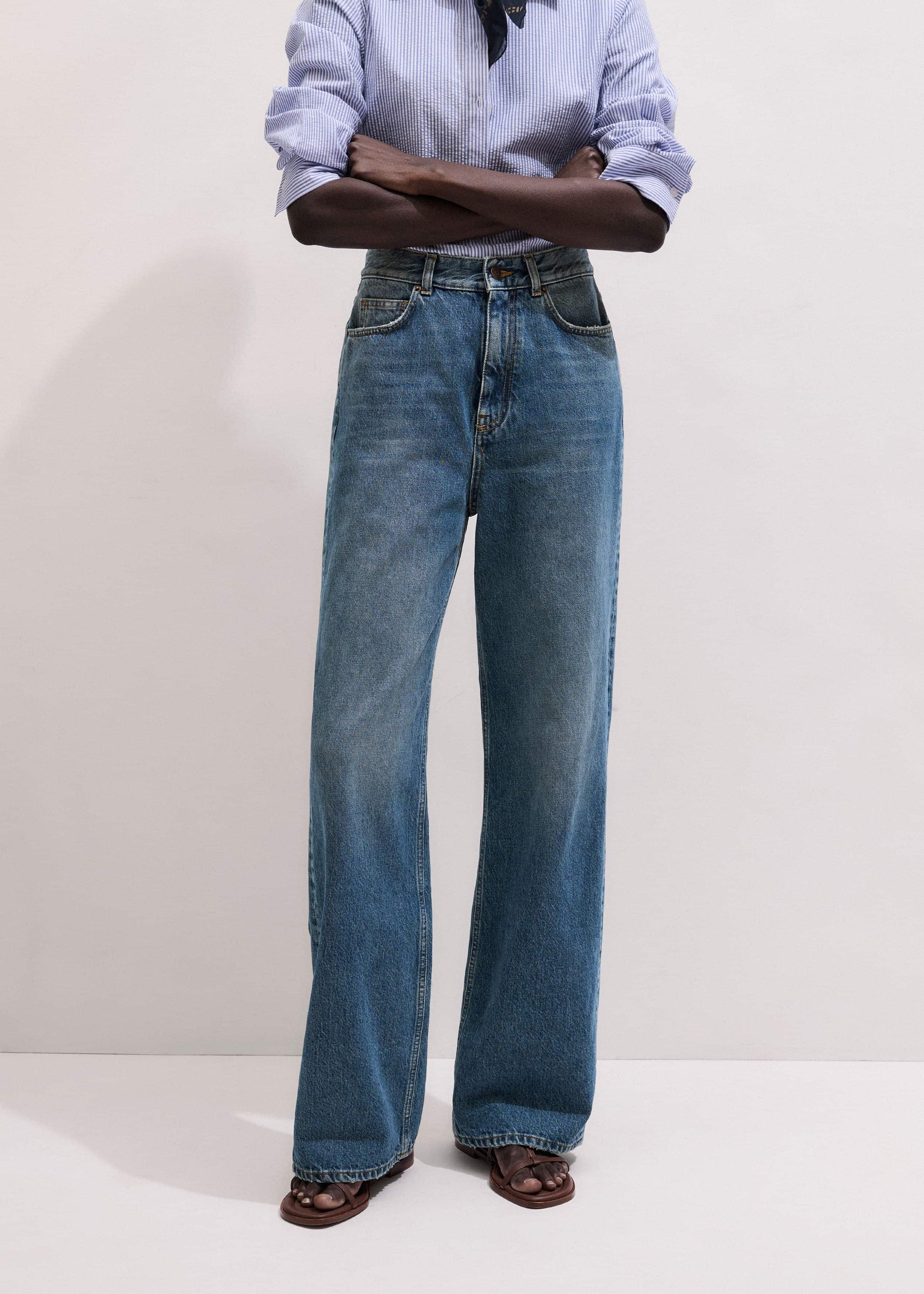 ME and EM Clothing Mid-Blue Ultra High Straight Leg Jean