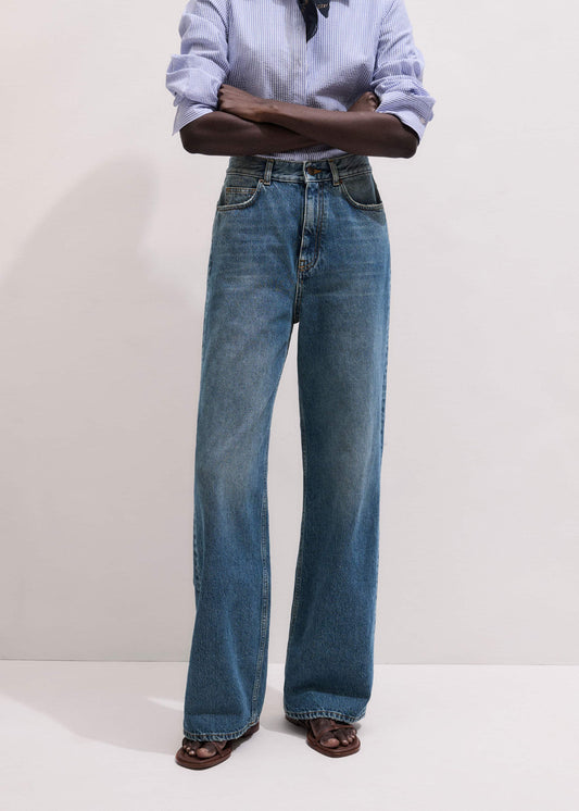 ME and EM Clothing Mid-Blue Ultra High Straight Leg Jean