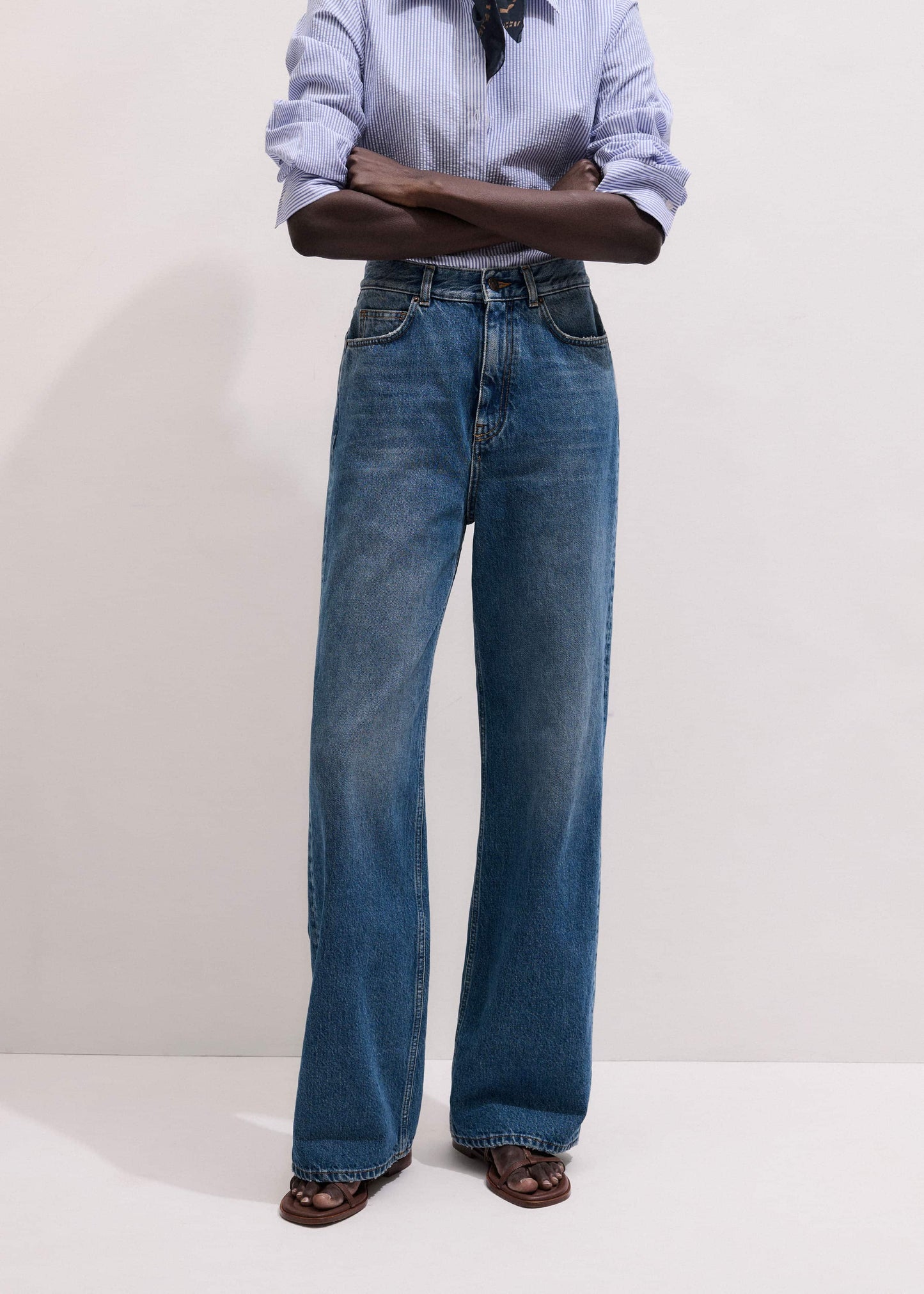 ME and EM Clothing Mid-Blue Ultra High Straight Leg Jean