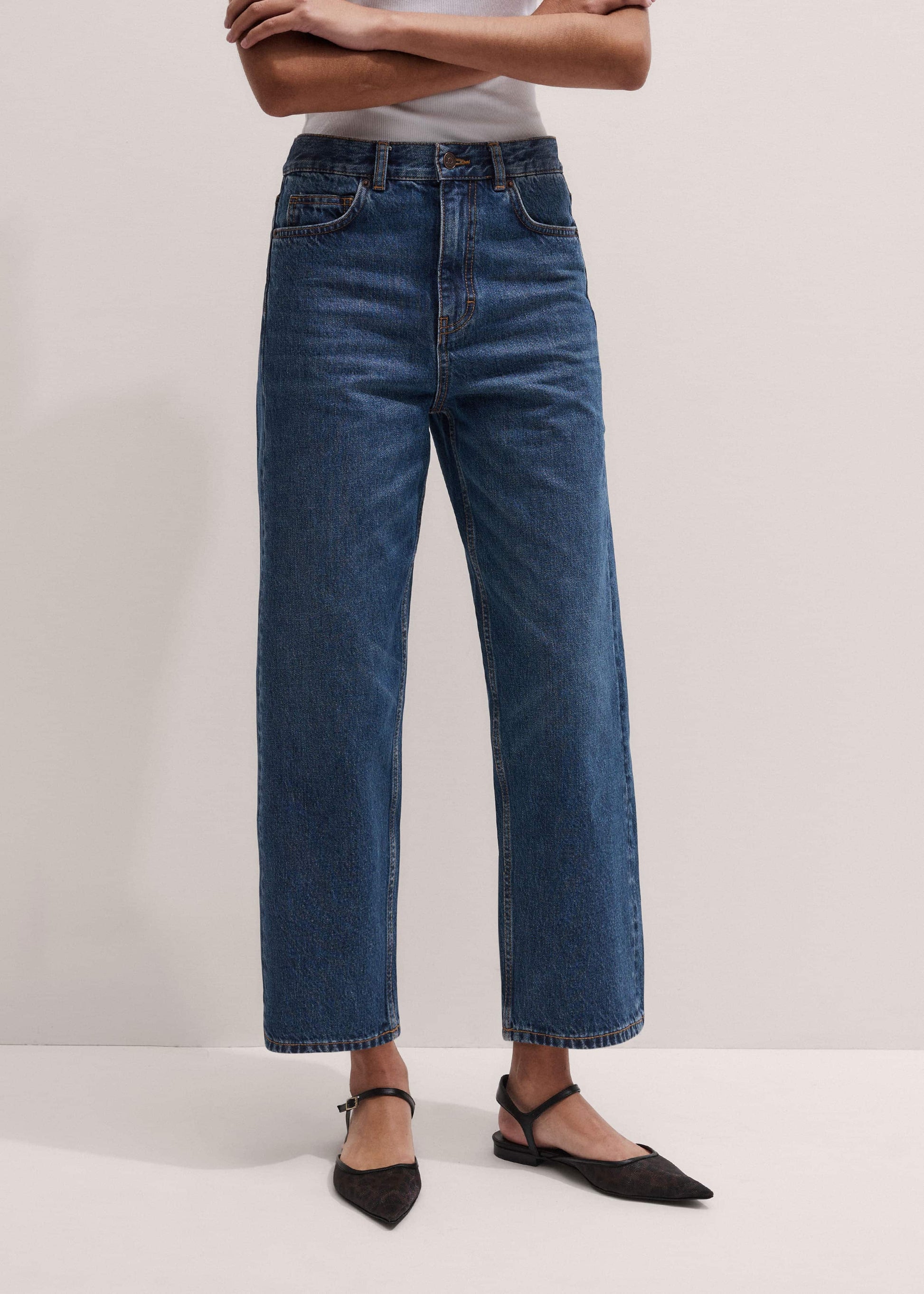 ME and EM Clothing Dark Blue Straight Crop Jean