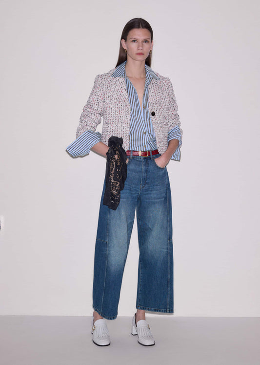 ME and EM Clothing Blue Exaggerated Crop Jean