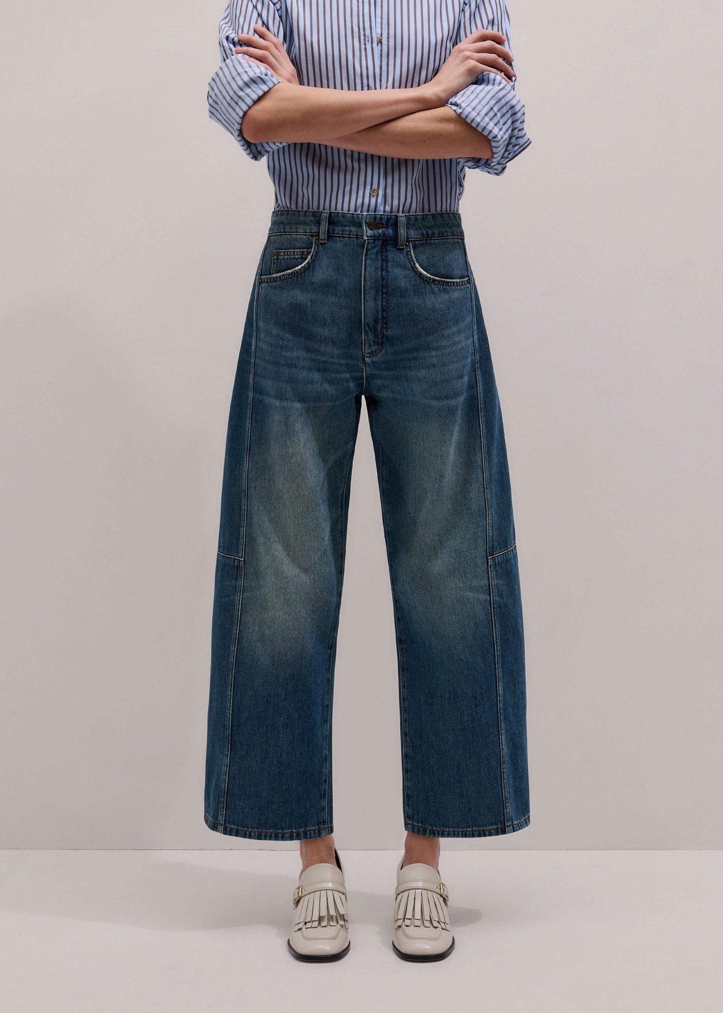 ME and EM Clothing Blue Exaggerated Crop Jean