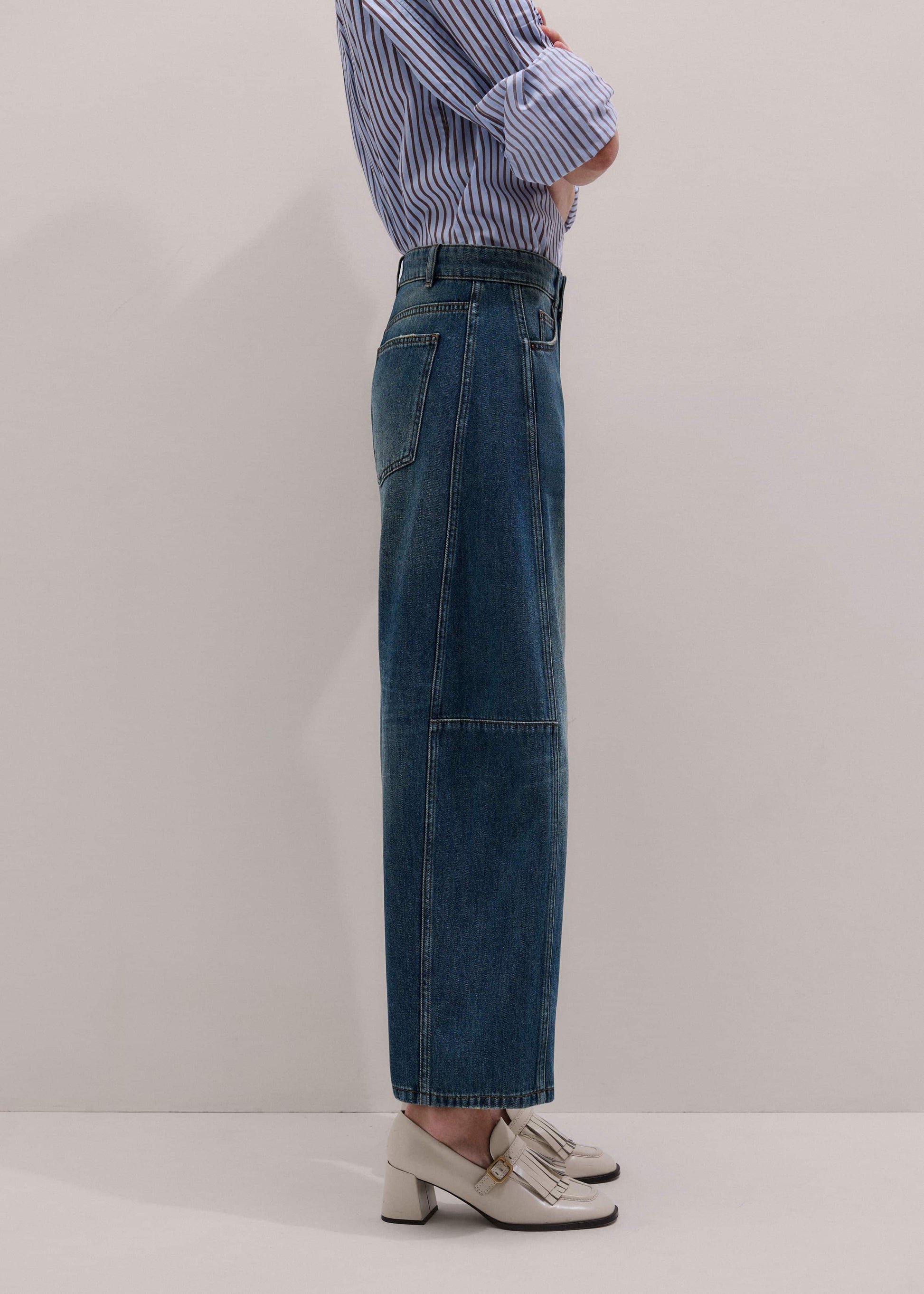 ME and EM Clothing Blue Exaggerated Crop Jean