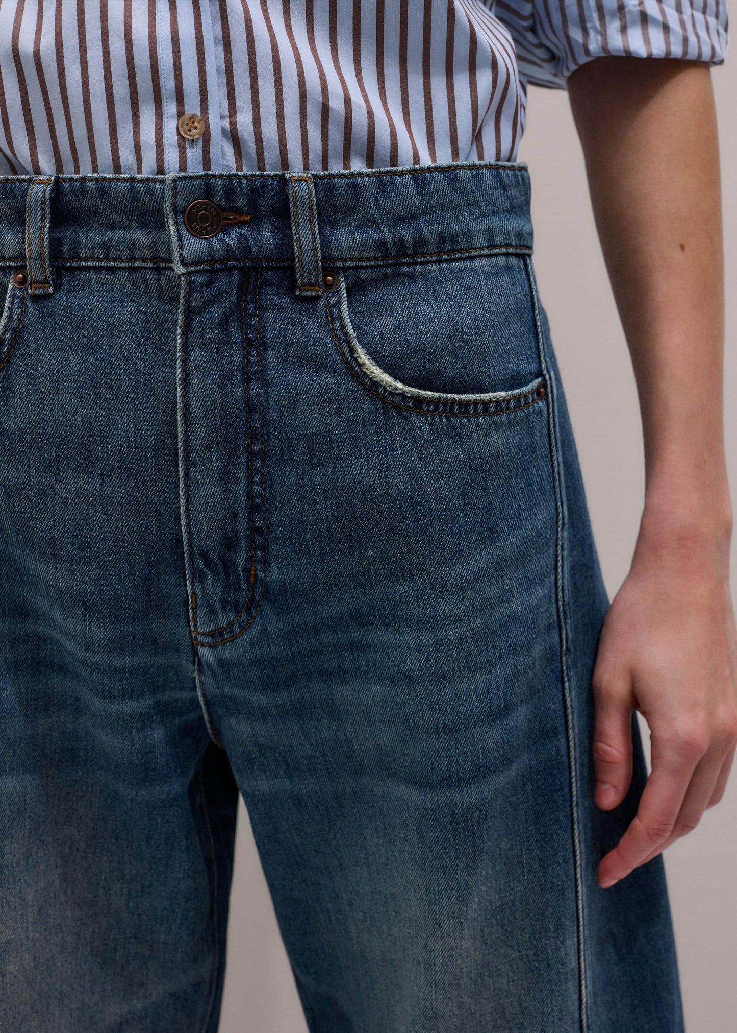 ME and EM Clothing Blue Exaggerated Crop Jean