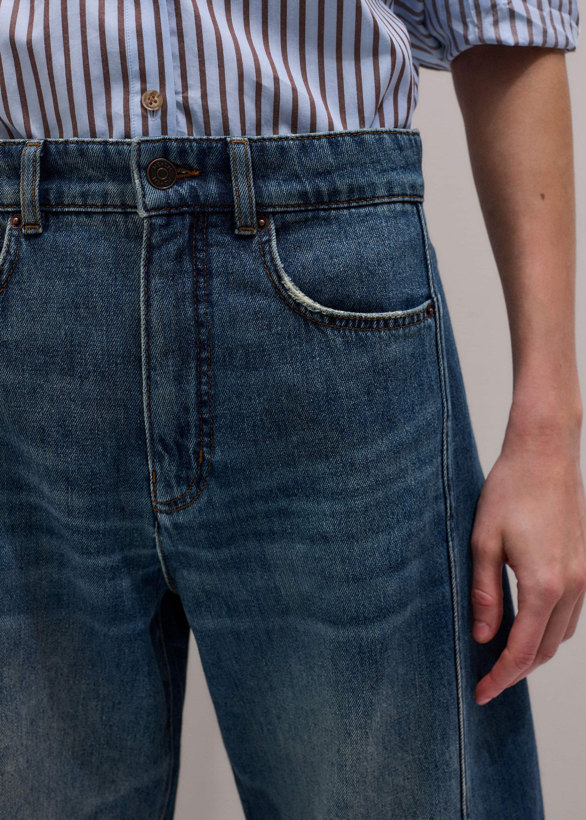 ME and EM Clothing Blue Exaggerated Crop Jean