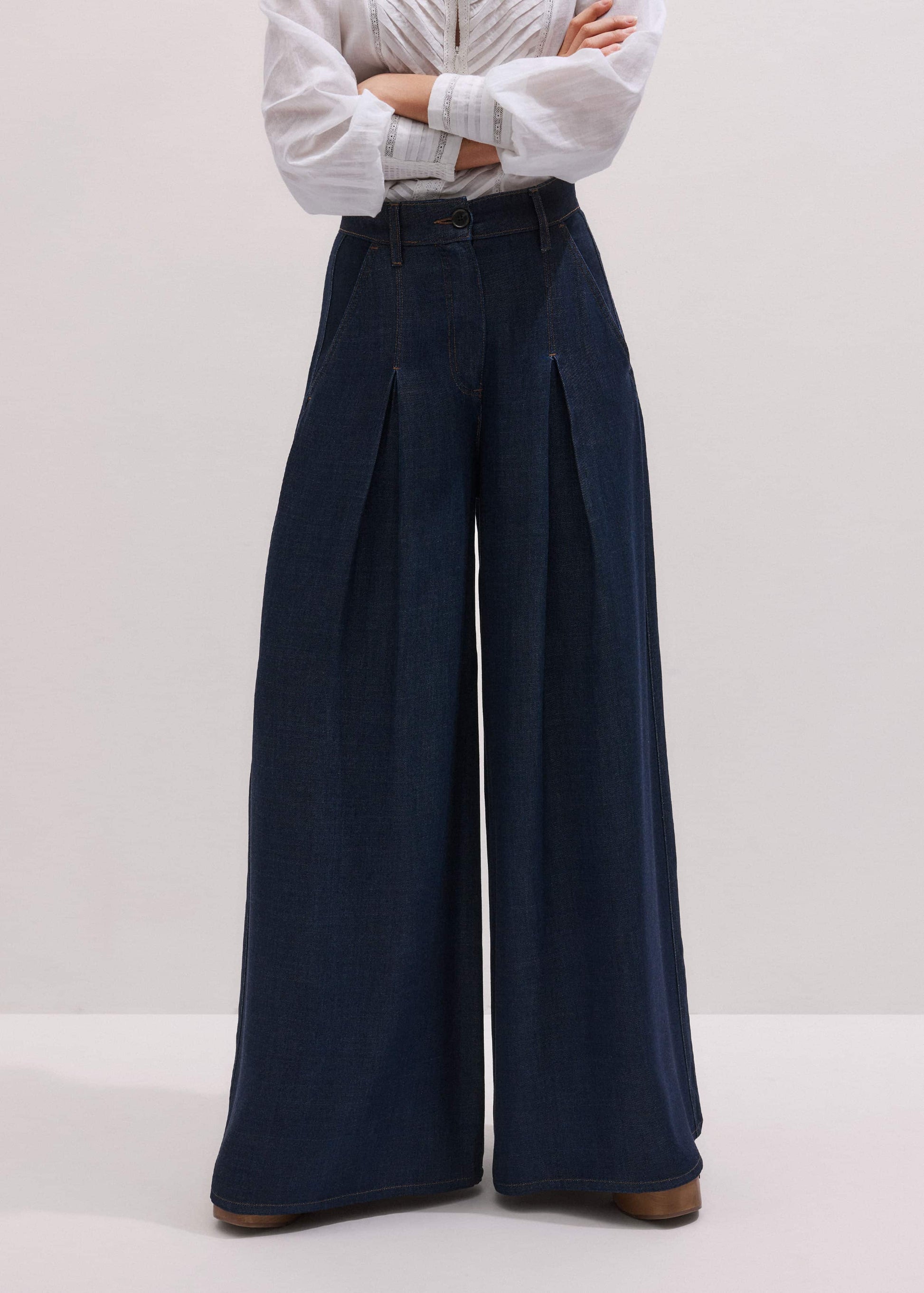 ME and EM Clothing Dark Blue Pleat Very Wide Pant