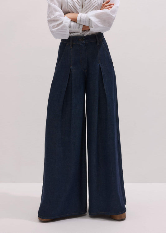 ME and EM Clothing Dark Blue Pleat Very Wide Pant