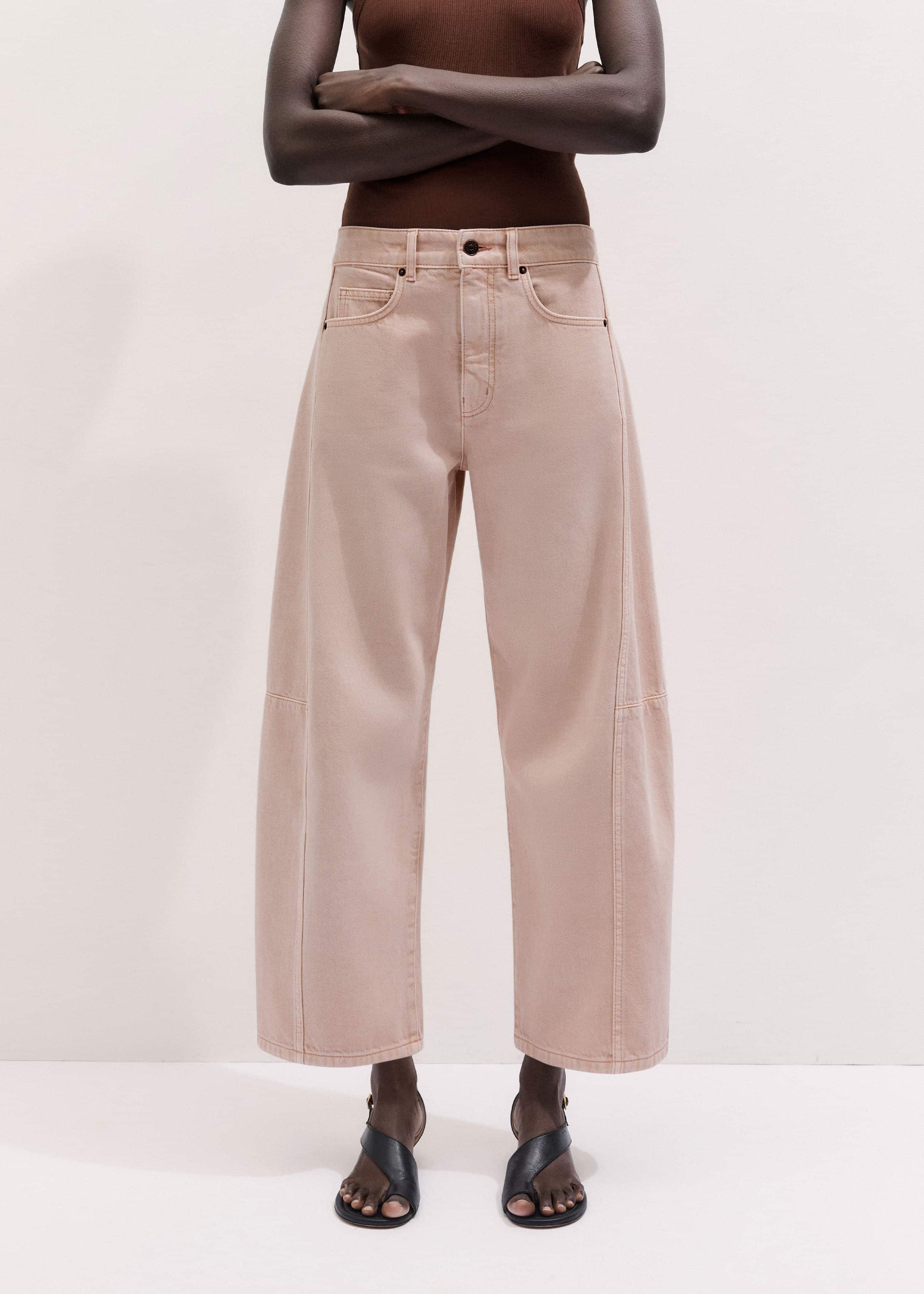 ME and EM Clothing Pink Exaggerated Crop Jean