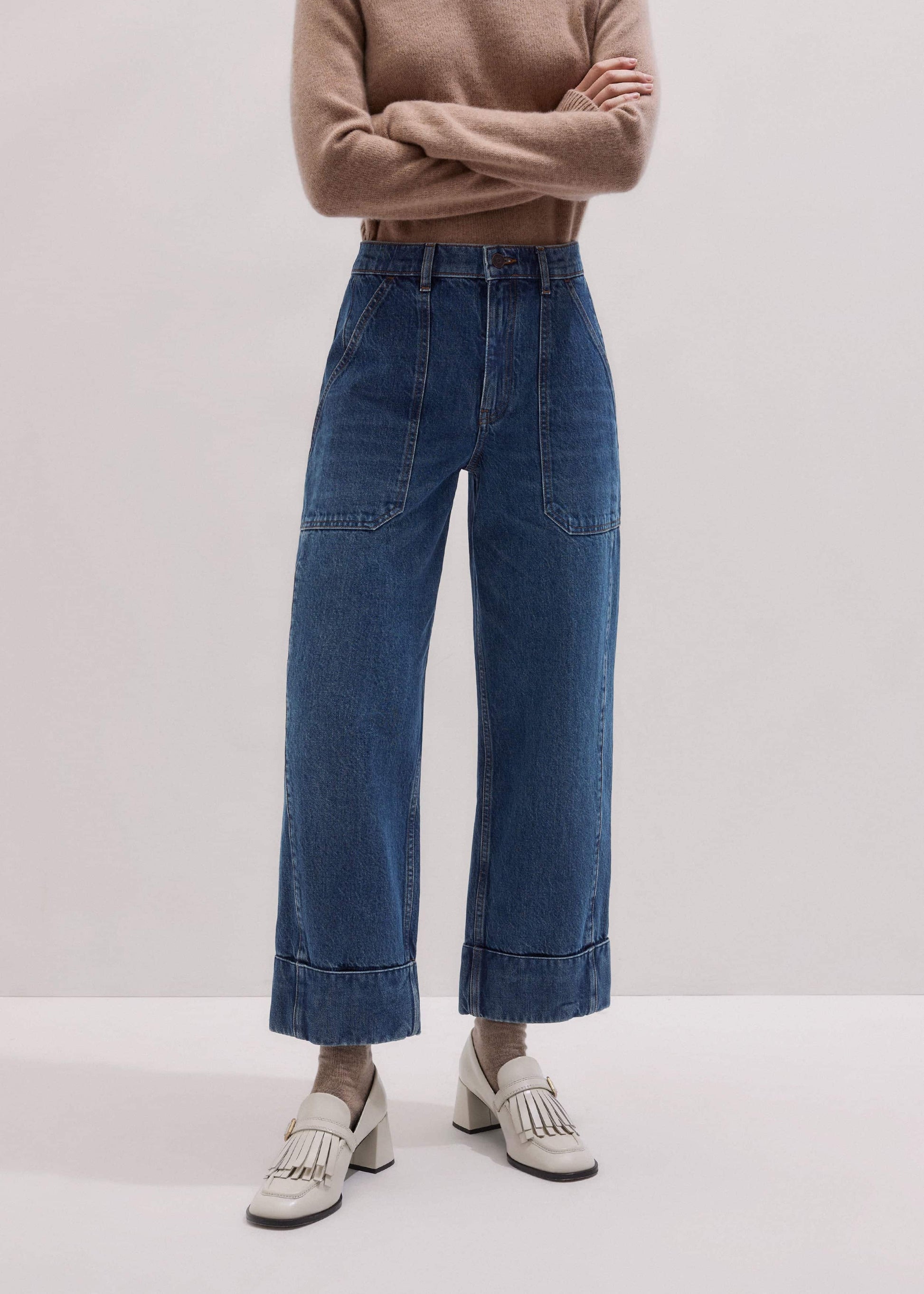 ME and EM Clothing Dark Wash Turn-Up Straight Jean