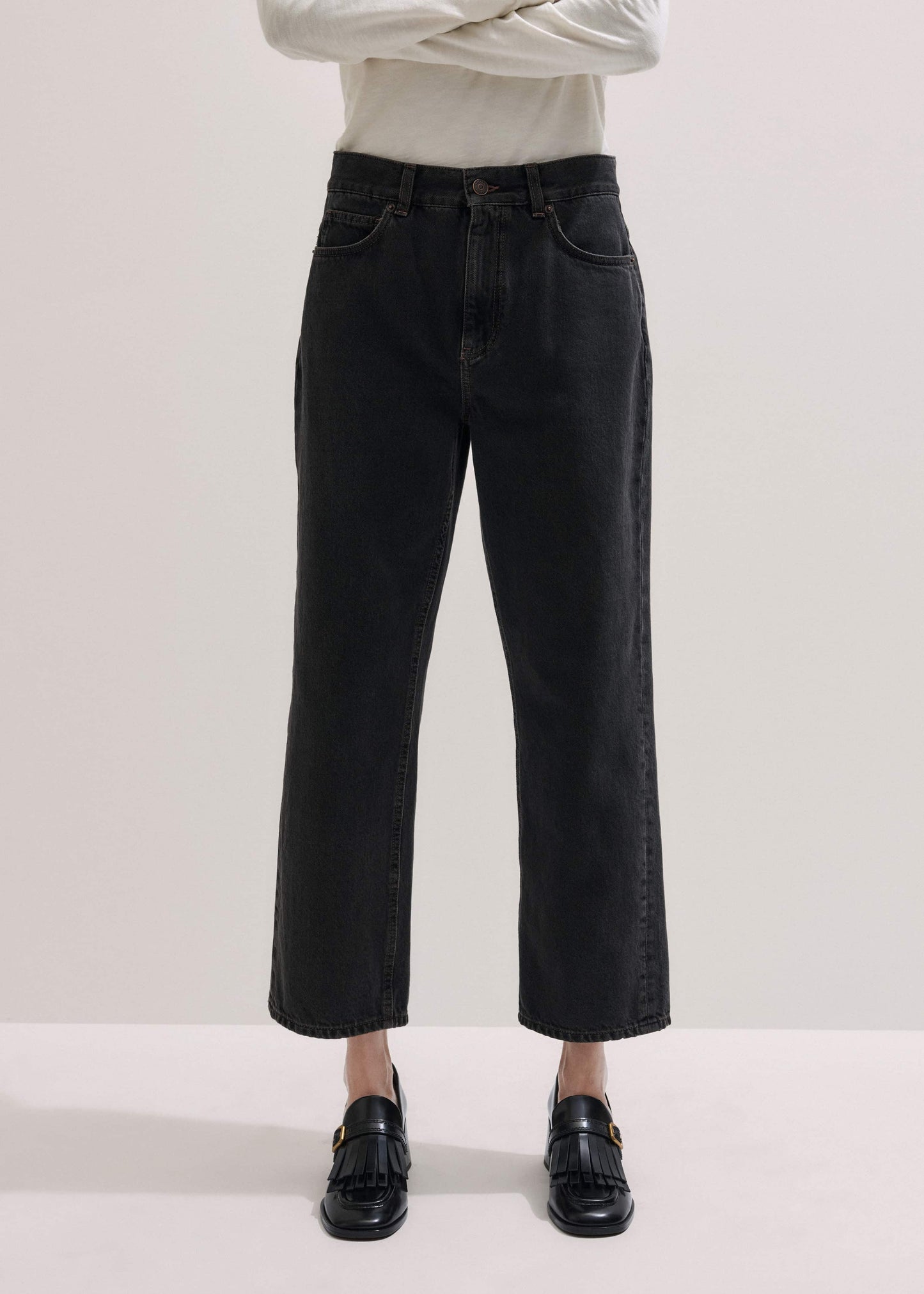 ME and EM Clothing Black Straight Cropped Relaxed Jean