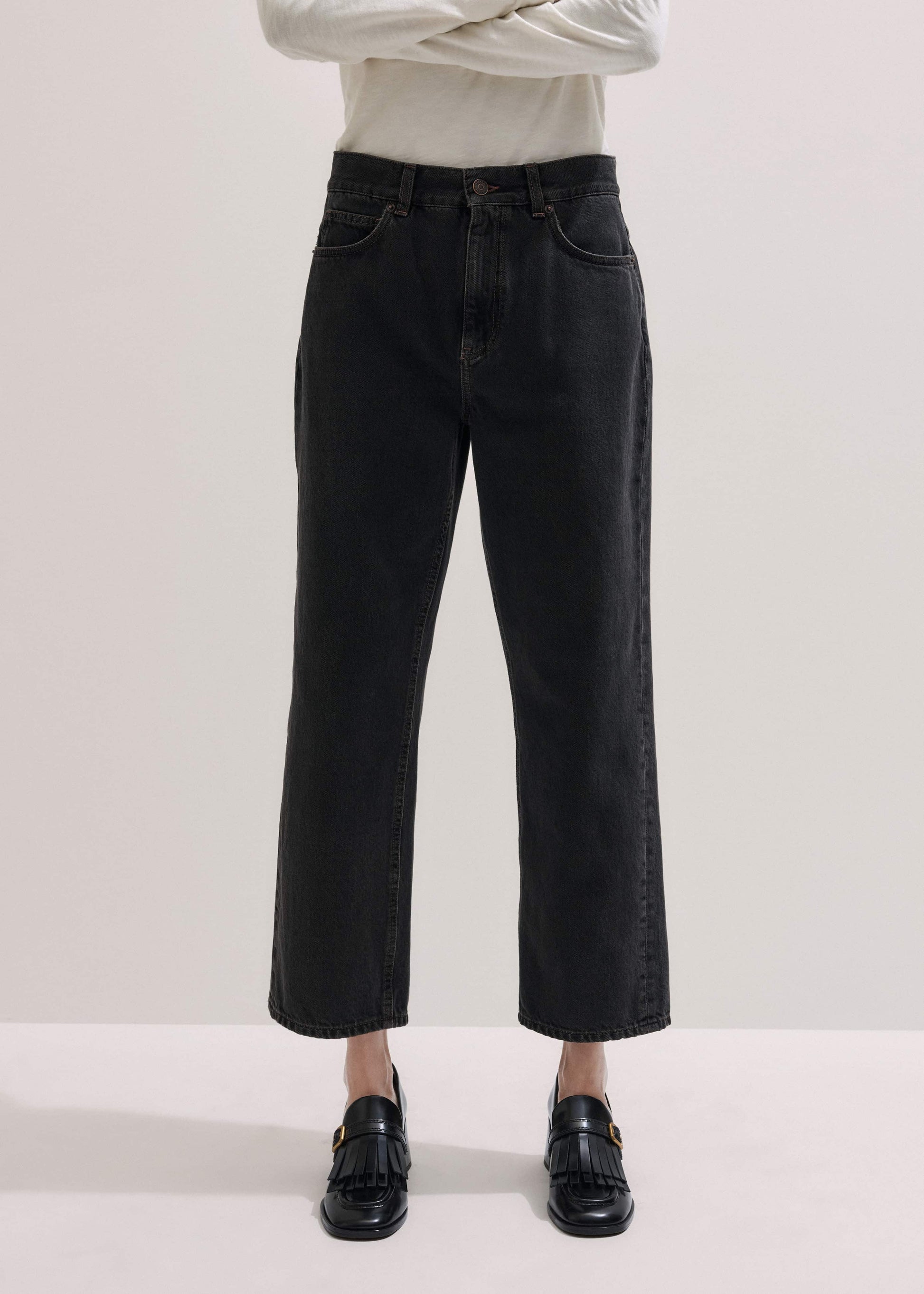 ME and EM Clothing Black Straight Cropped Relaxed Jean