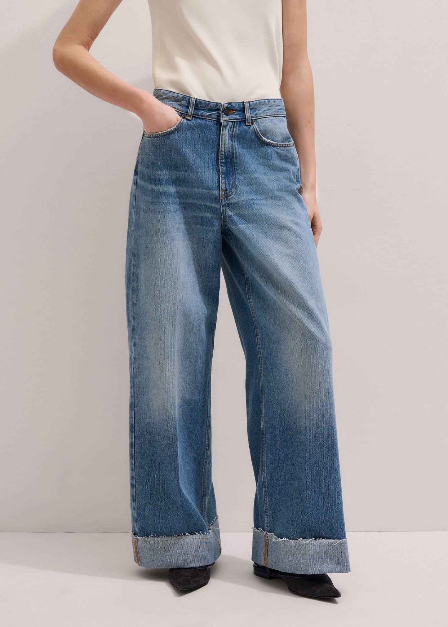 ME and EM Clothing Mid Blue Straight Ankle Grazer Jean